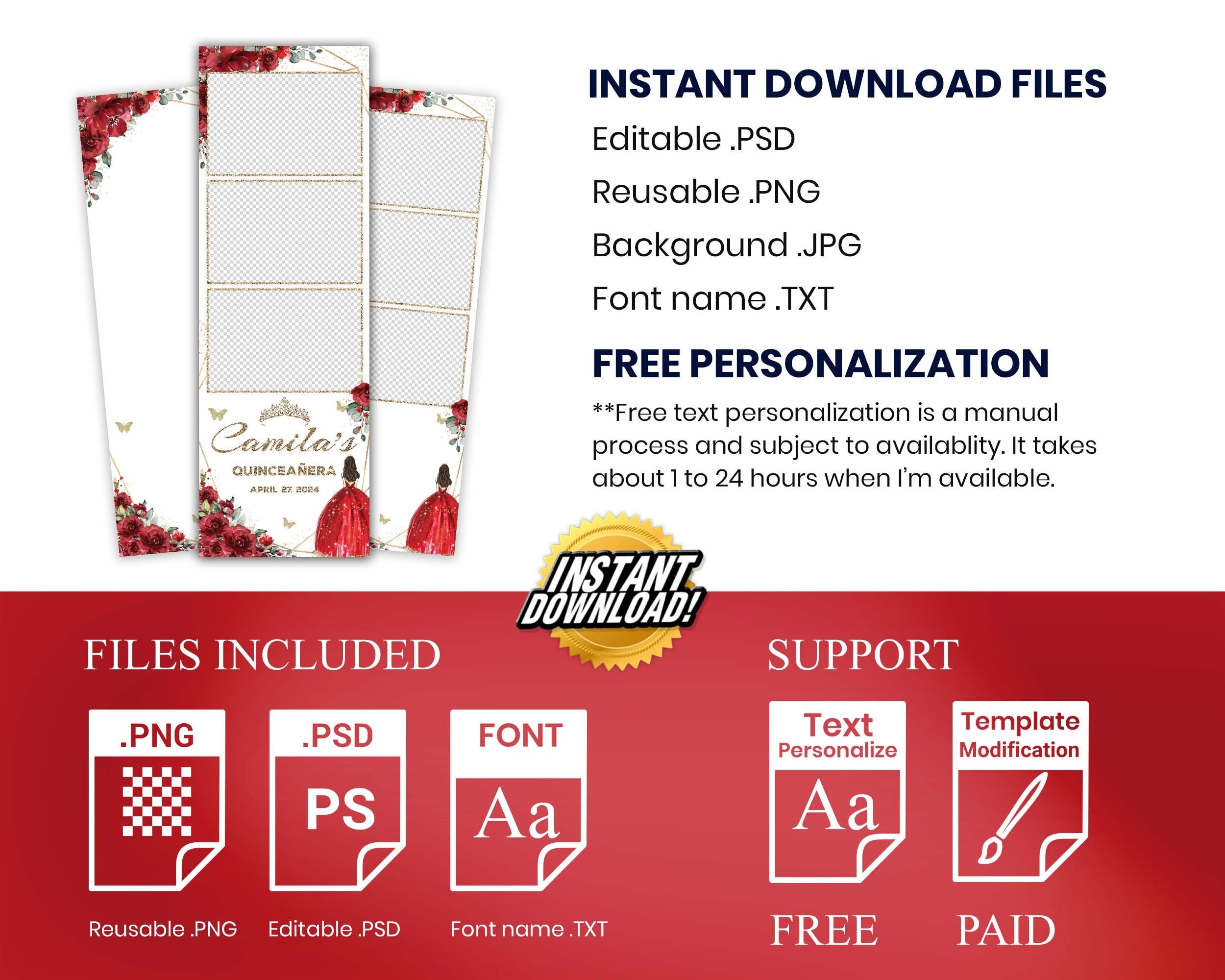 Birthday Sweet 16 Quinceañera Photobooth Template Green Pink Golden Sweet Sixteen Quinceanera Mis Quince XV Photo Booth 1093