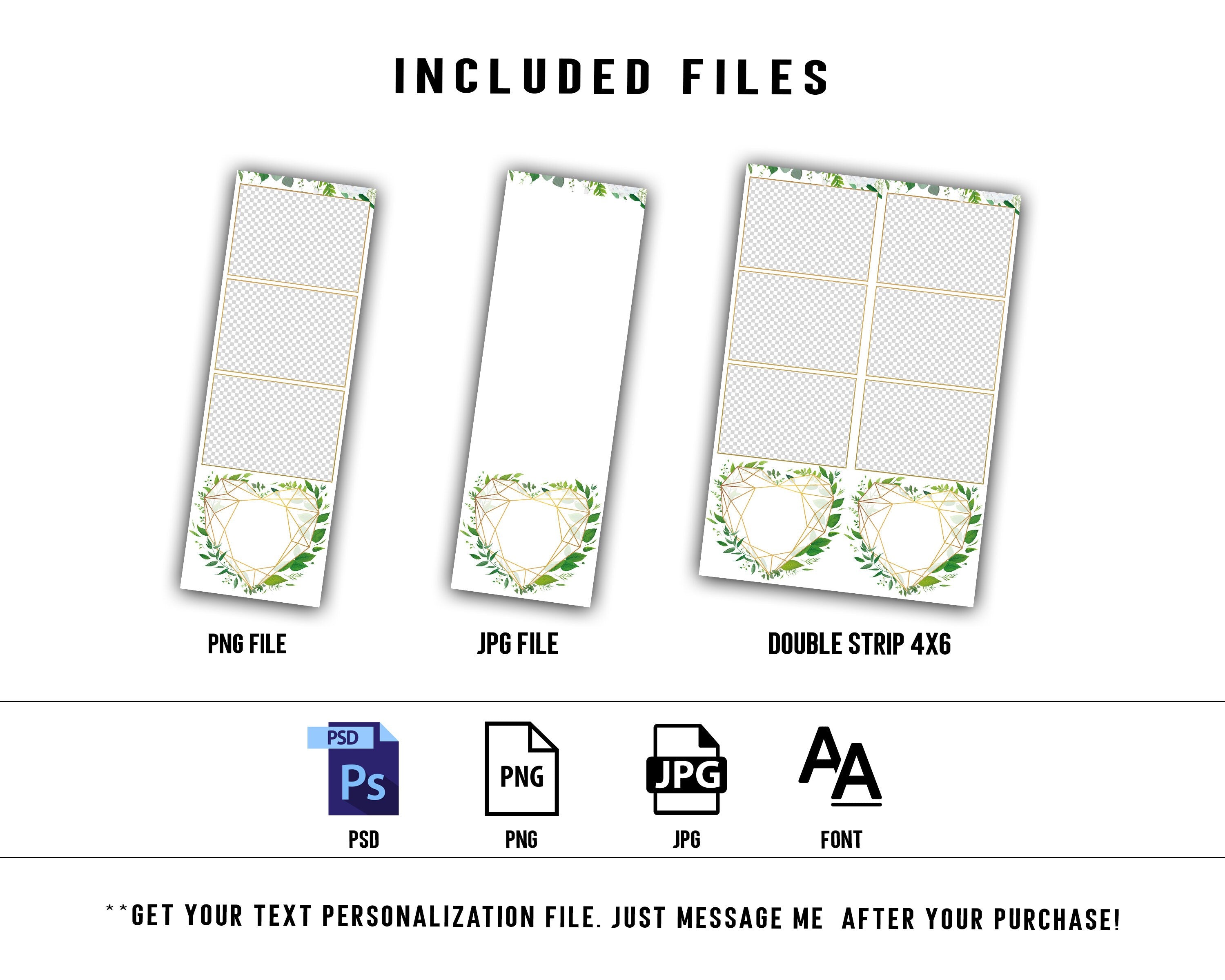 Greenery Photo Booth Template Wedding Photobooth Bridal Shower Template Anniversary 2x6 strip and 4x6 Photo booth Template Floral with Font