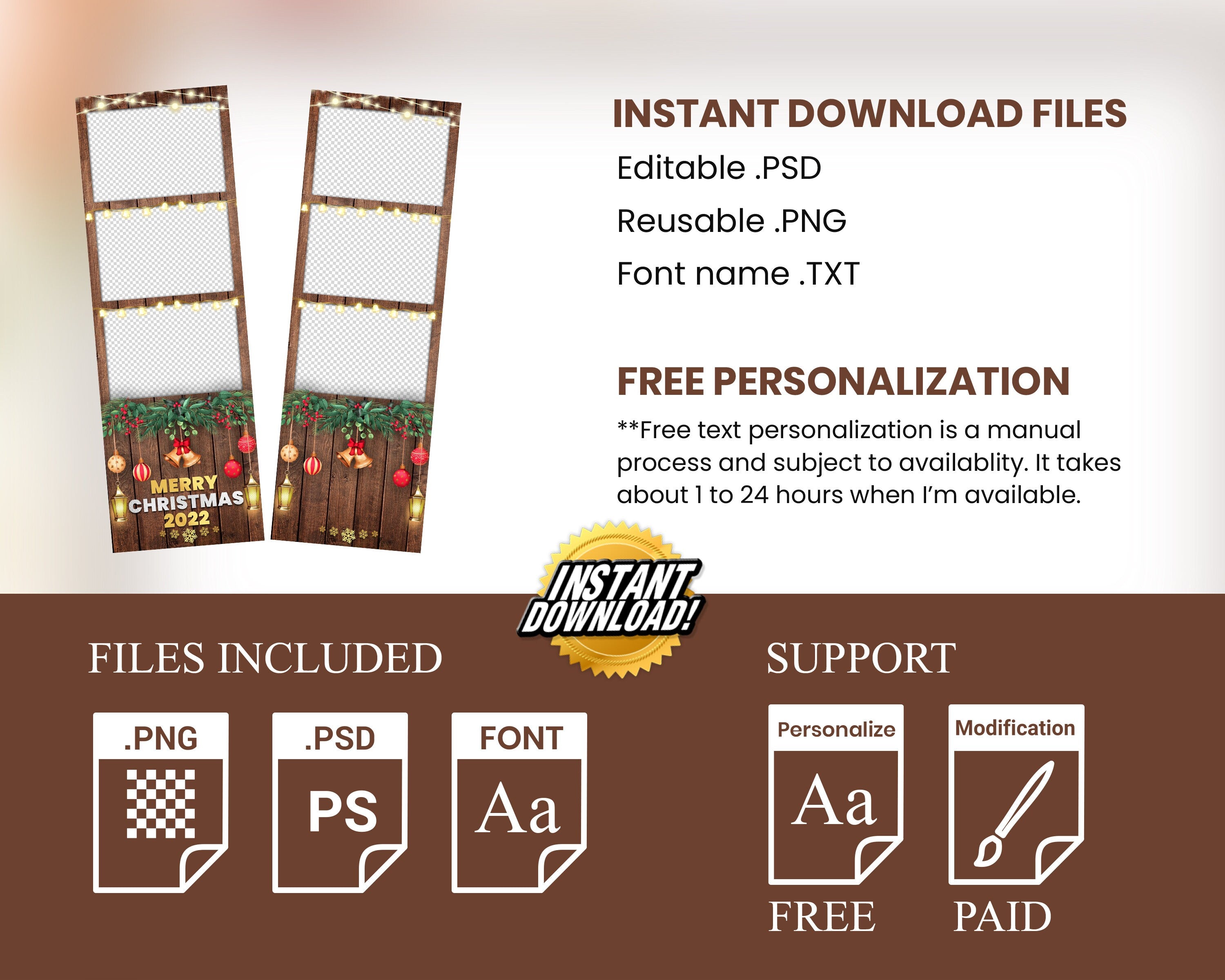 Christmas Photo booth Template, Holiday Photobooth, Xmas 2x6 Wooden 636