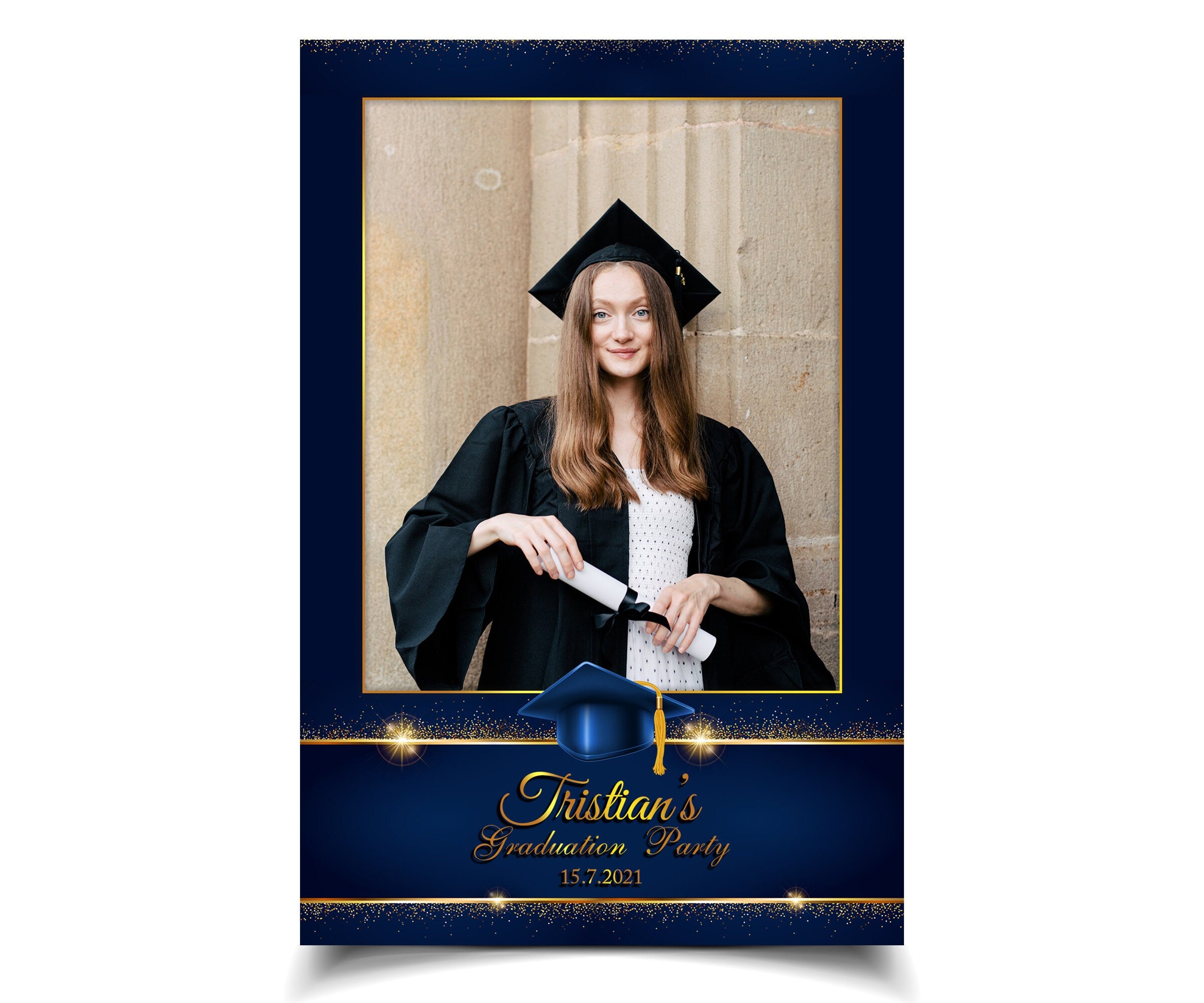 Navy Blue & Gold Graduation Photobooth Template, Graduation Photo Booth Template, Class of 2023 4x6 Single Shot 1 photo mirror portrait