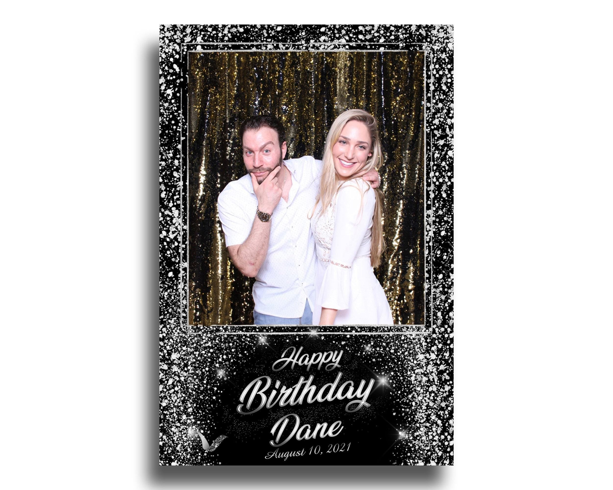 Birthday Photobooth Template 4x6 Portrait Black Silver Dust Glitter Sparkle bday mirror booth Single photo booth template Layout 4 BM15