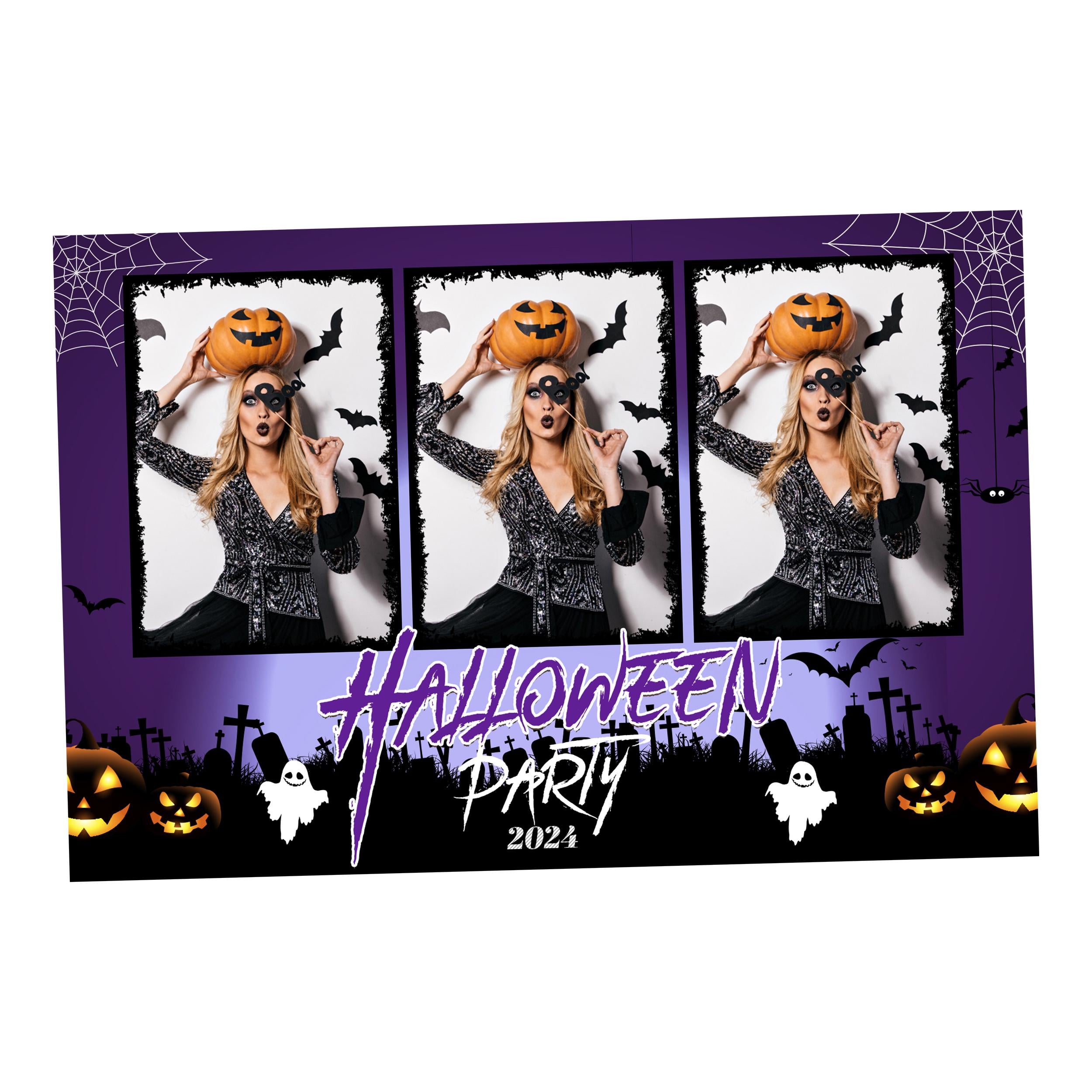 Halloween Photobooth template 4x6 portrait 3 photo purple Trick or Treat pumpkin Mirror Booth template with scary night ghost elements TB199