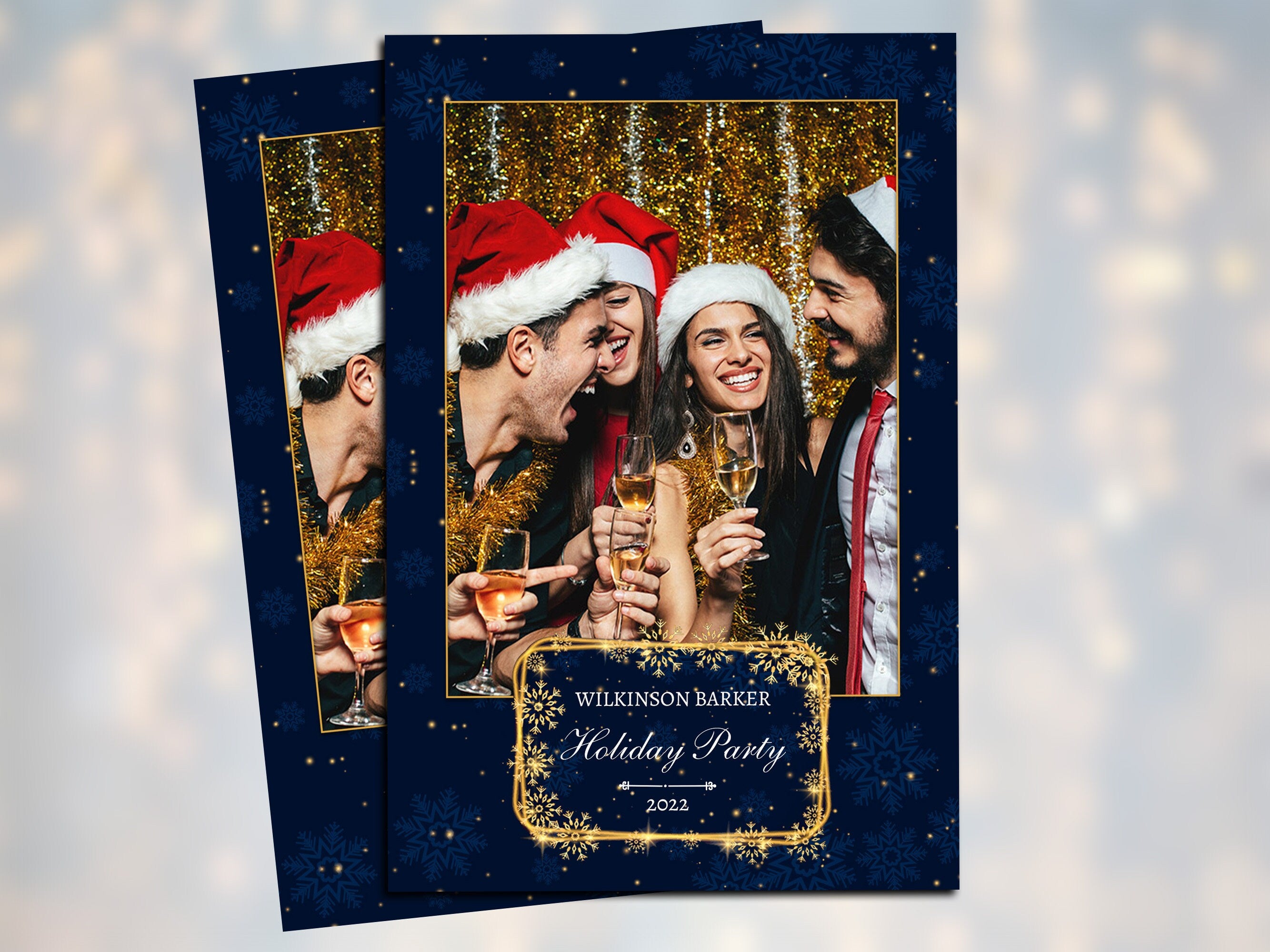 Christmas Xmas Photobooth Template 4x6 Portrait Navy Blue & Gold Photo booth stripe for Holiday Party 2023 4x6 single shot new year's eve