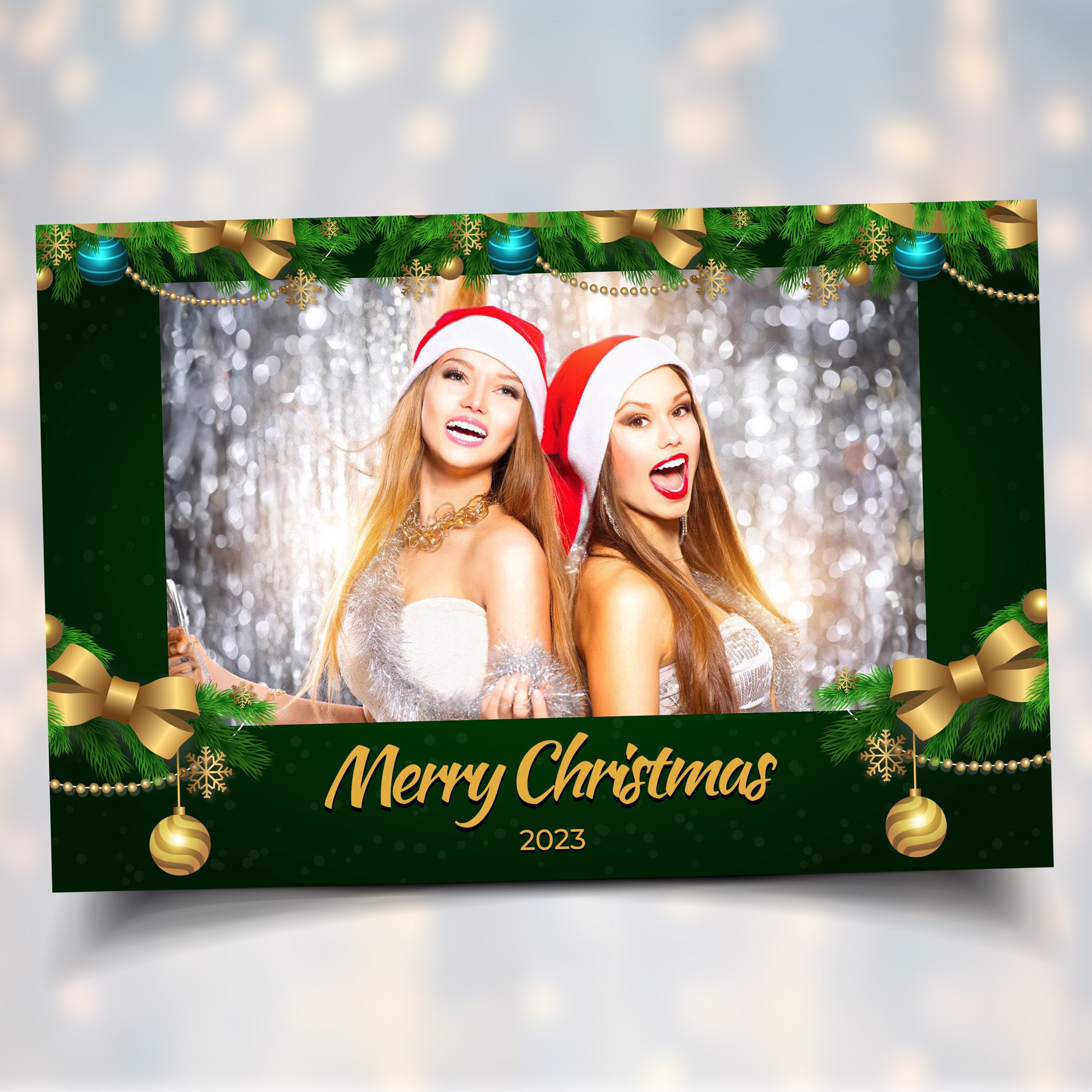 Christmas Photo Booth Template Holiday Party Green Gold Party Xmas Photobooth CM5