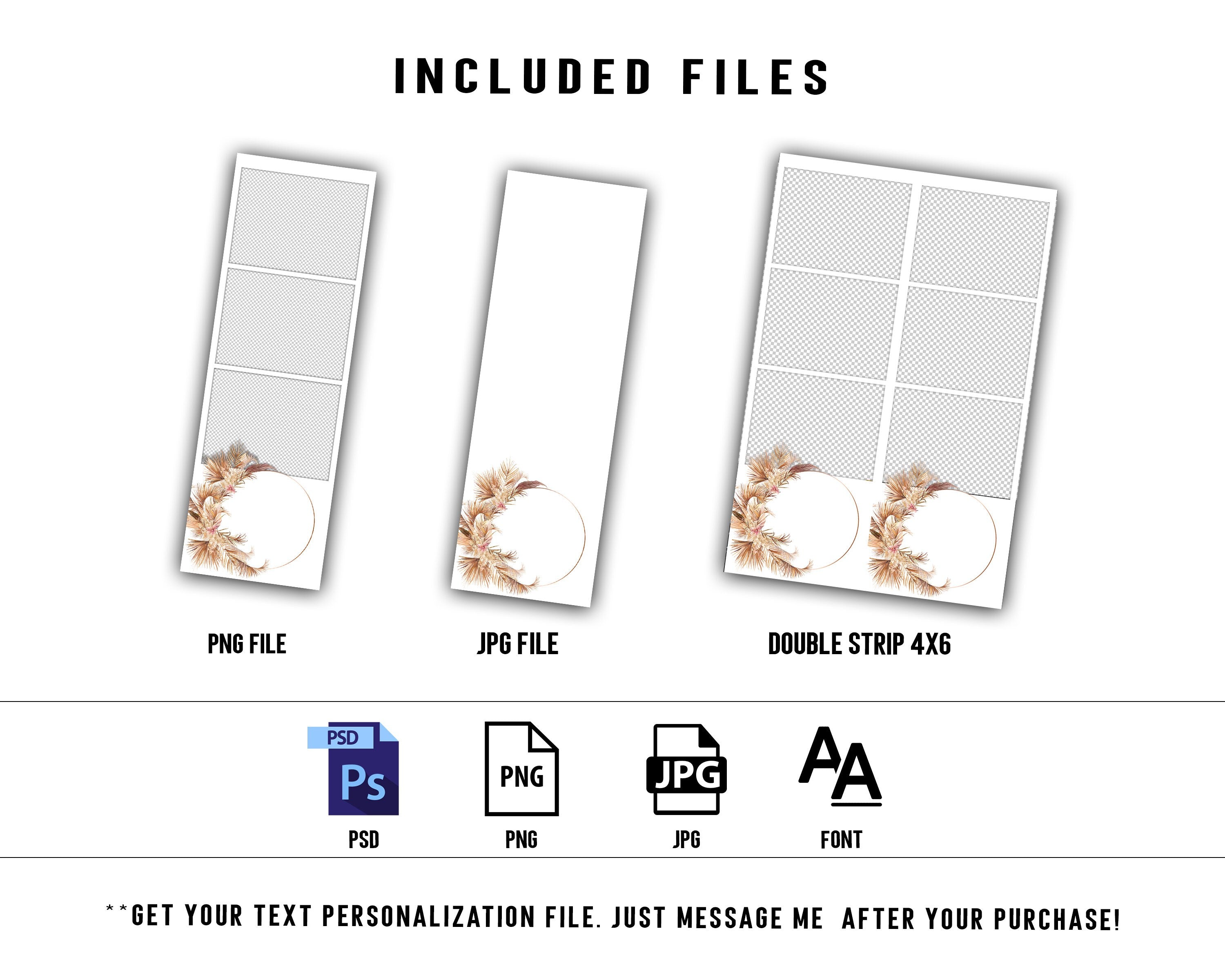 Boho Wedding Photo Booth Template 2x6 Stripe gold floral Photobooth