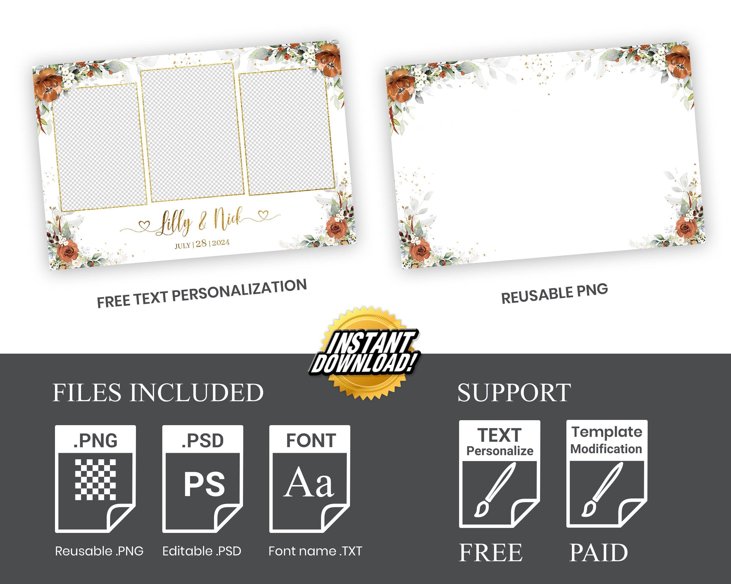 Burnt Orange Wedding Anniversary Photobooth Template Greenery Terracotta Floral Photo Booth Flower 1056