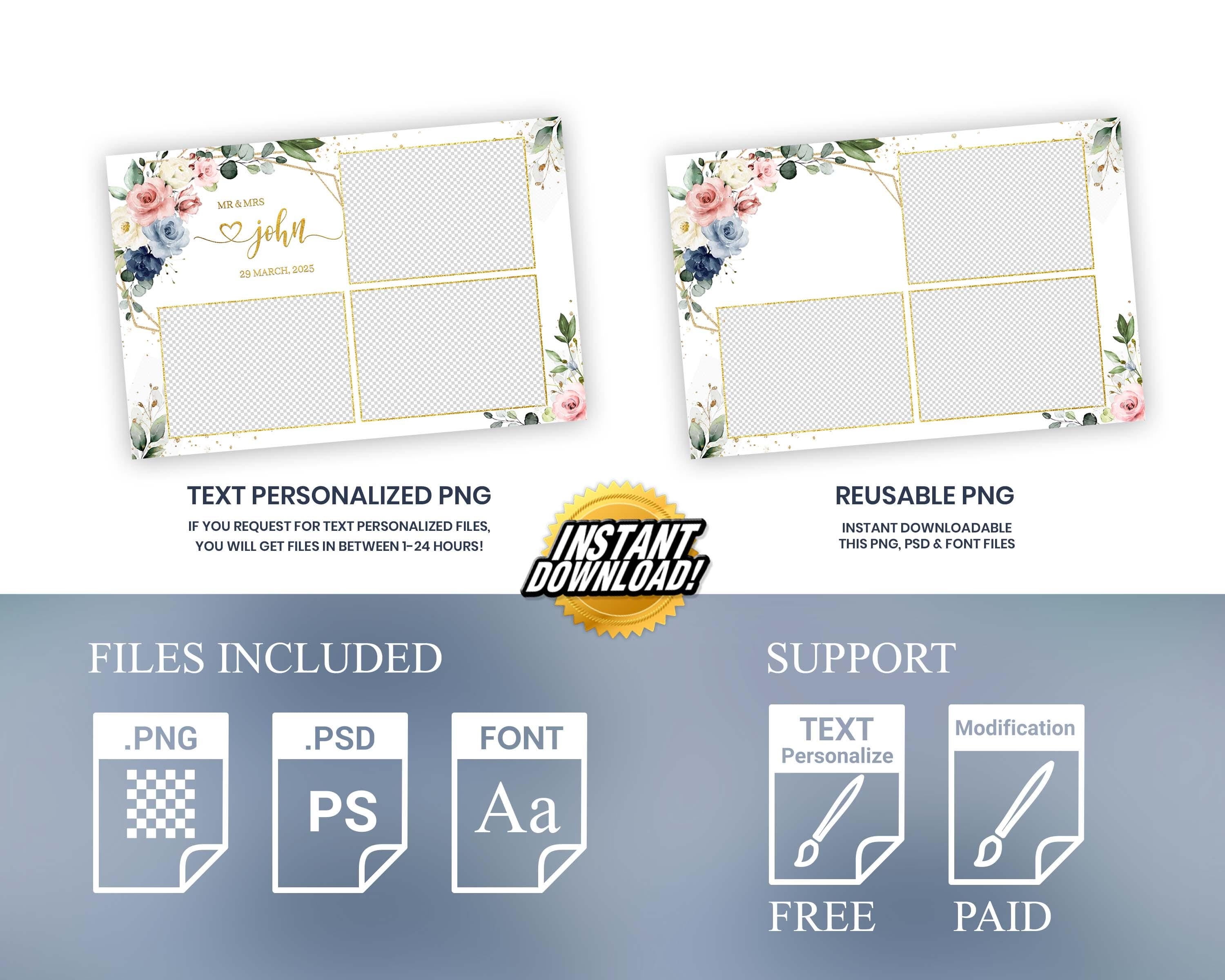 Wedding floral photobooth template, Anniversary floral blush greenery, and flowers, Gold geometric text editable photo booth 1054