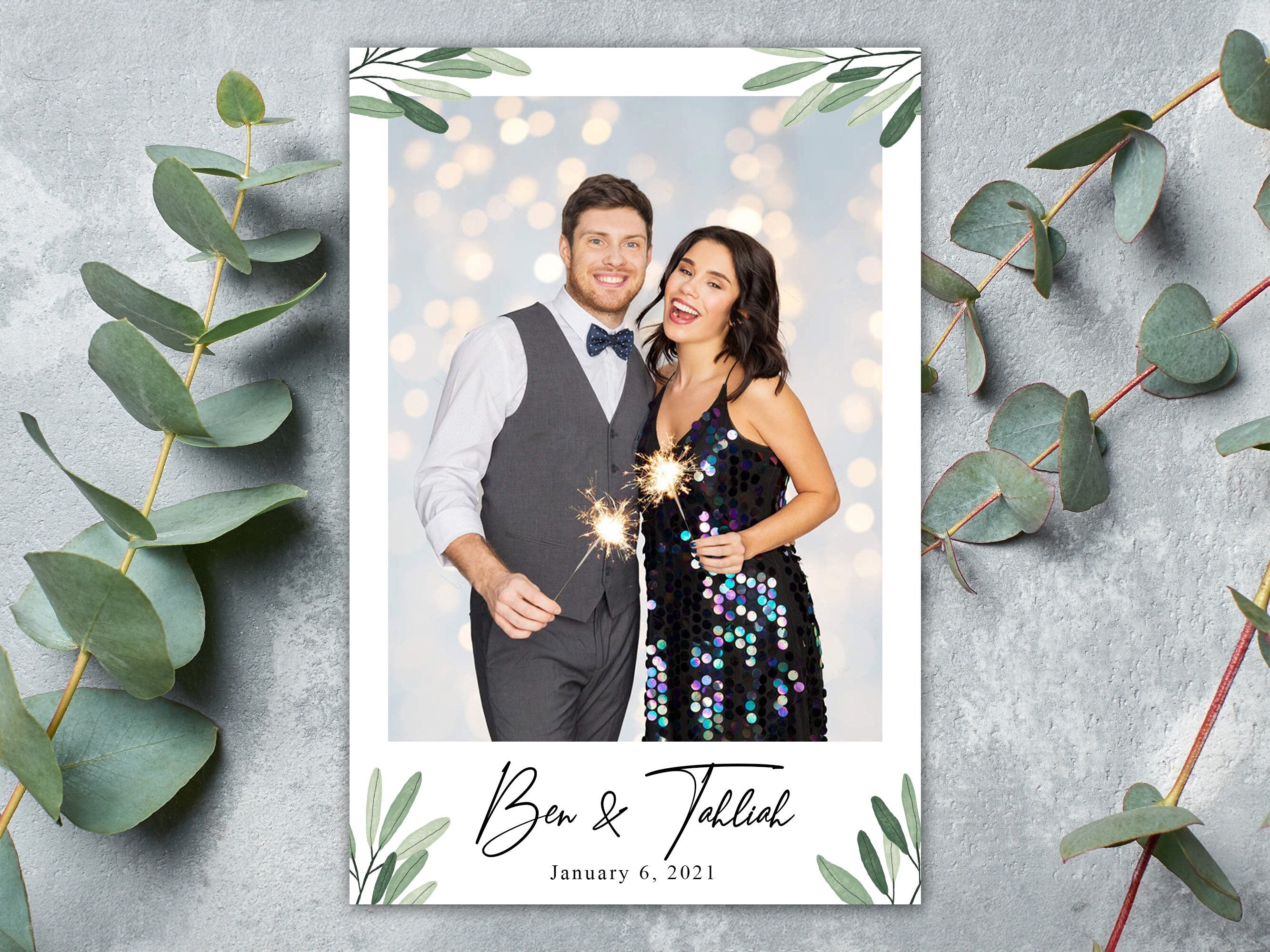 Wedding Photo Booth Template Olive Greenery Anniversary Bridal Shower Floral Photobooth Template 4x6 portrait 1 photo mirror booth TB446