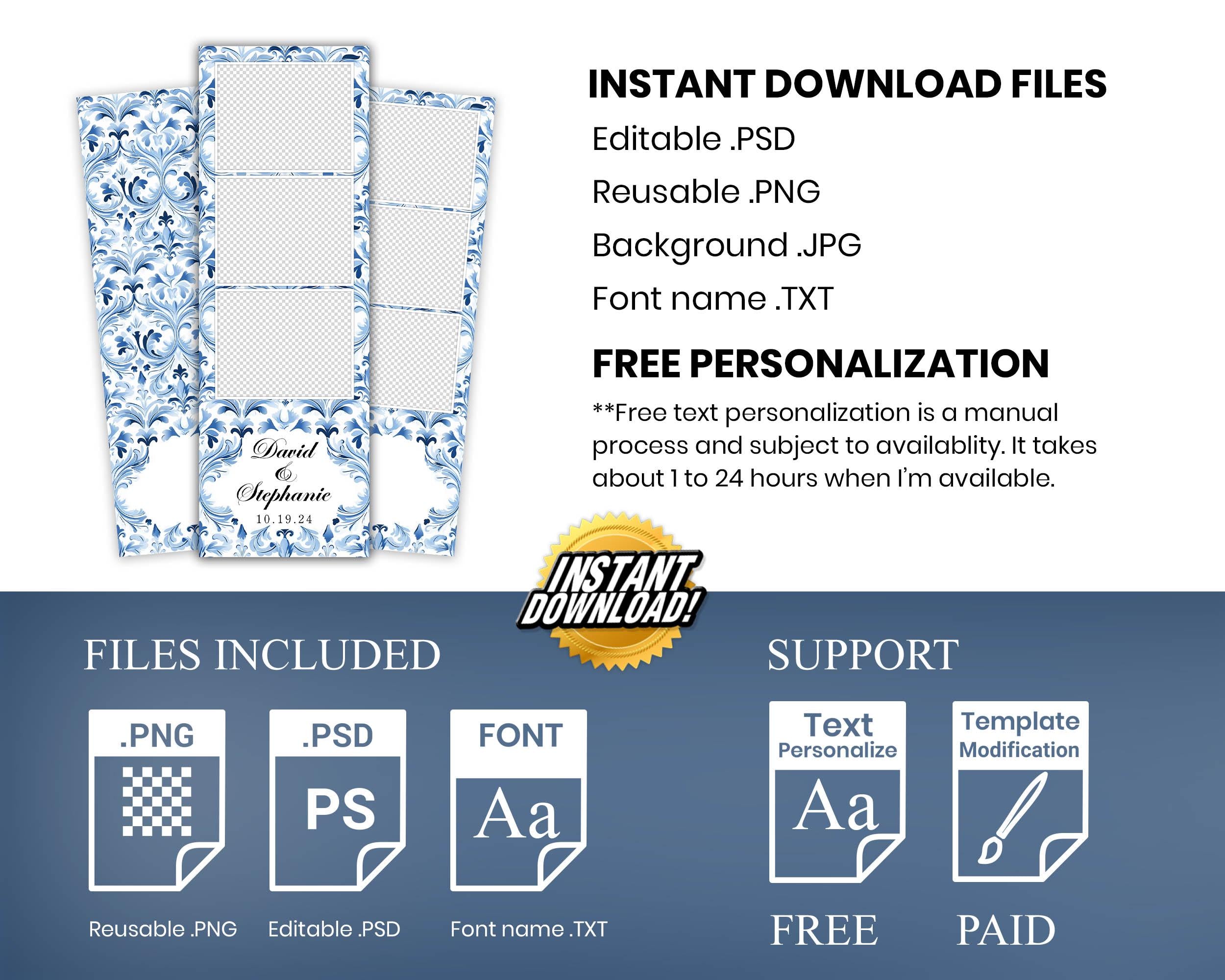 Wedding Photo Booth Template blue floral 2x6 Anniversary Photobooth Template 1374