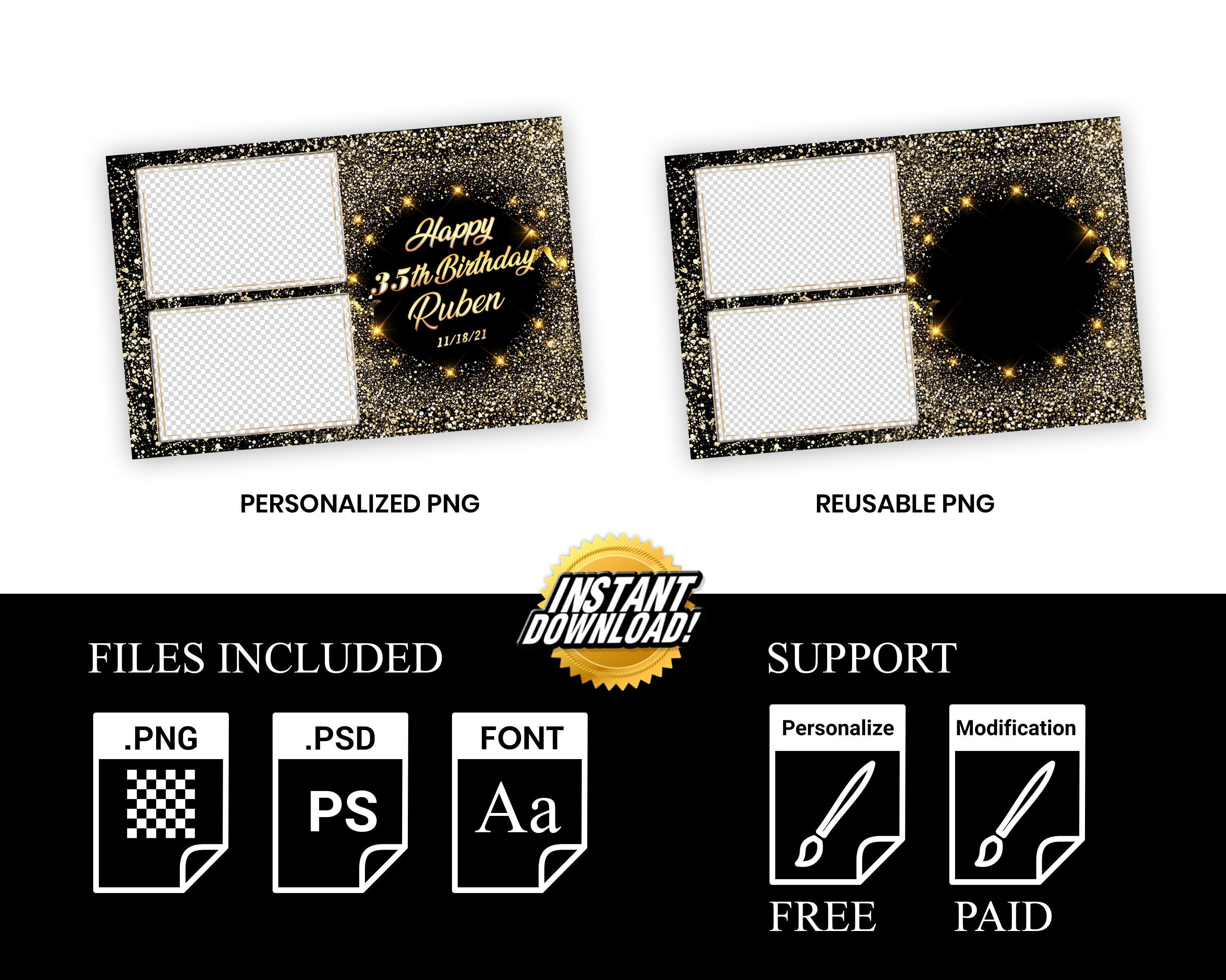 Photo Booth Template Birthday Party Gold Sparkle Glitter Photobooth Template 4x6 layout 10