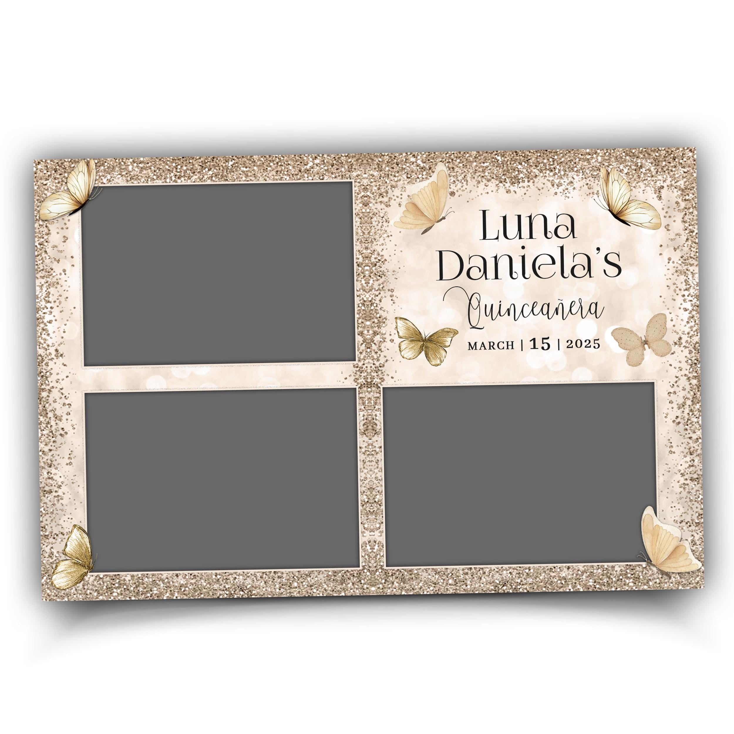 Birthday Quince Butterfly Photobooth Template, Sweet 16, Quinceañera, Golden Bday Party, Mis Quince, Quinceanera, XV, 1099