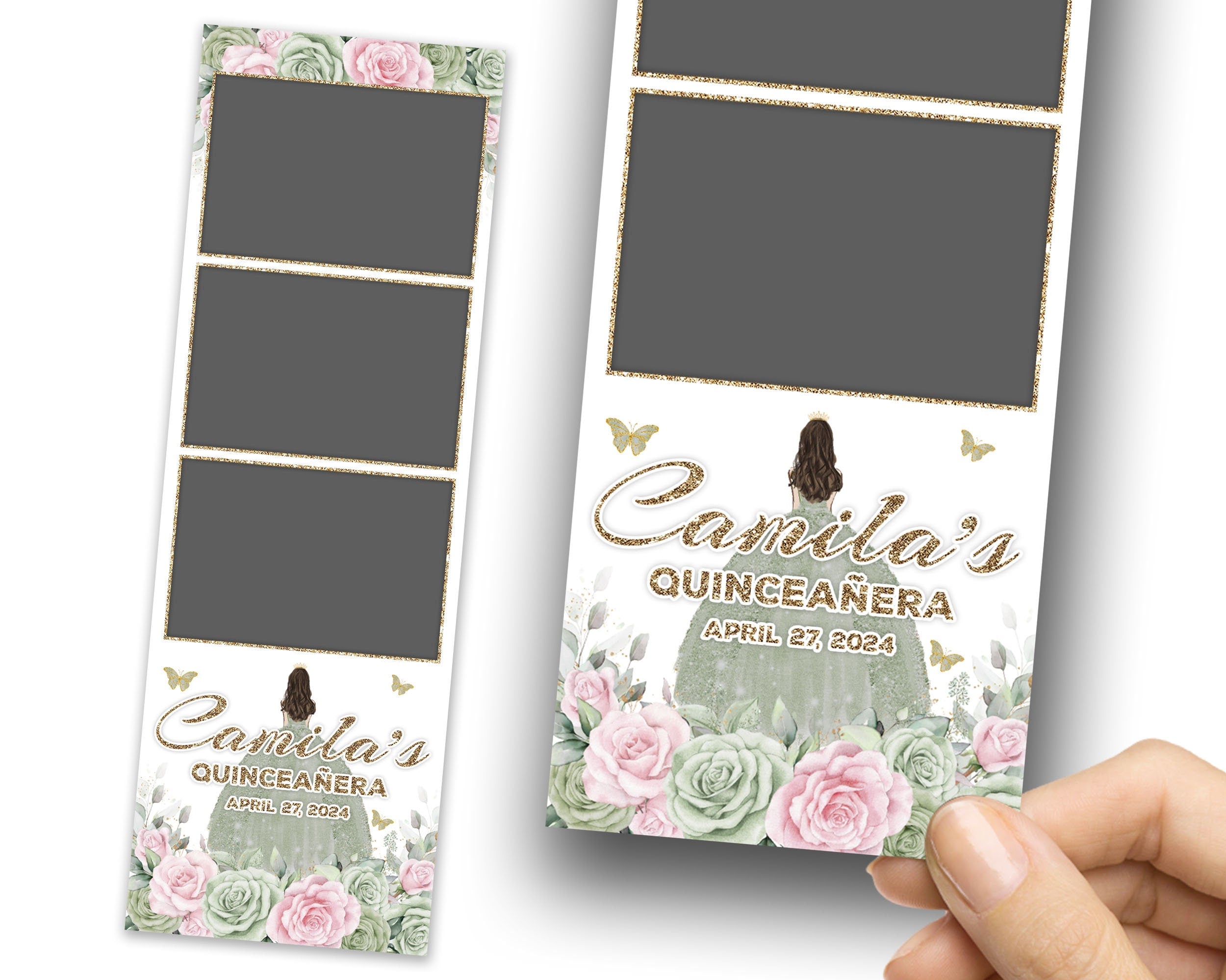 Birthday, Sweet 16, Quinceañera, Photobooth Template, Green, Pink, Golden, Sweet Sixteen, Quinceanera, Mis Quince, XV, Photo Booth 1091