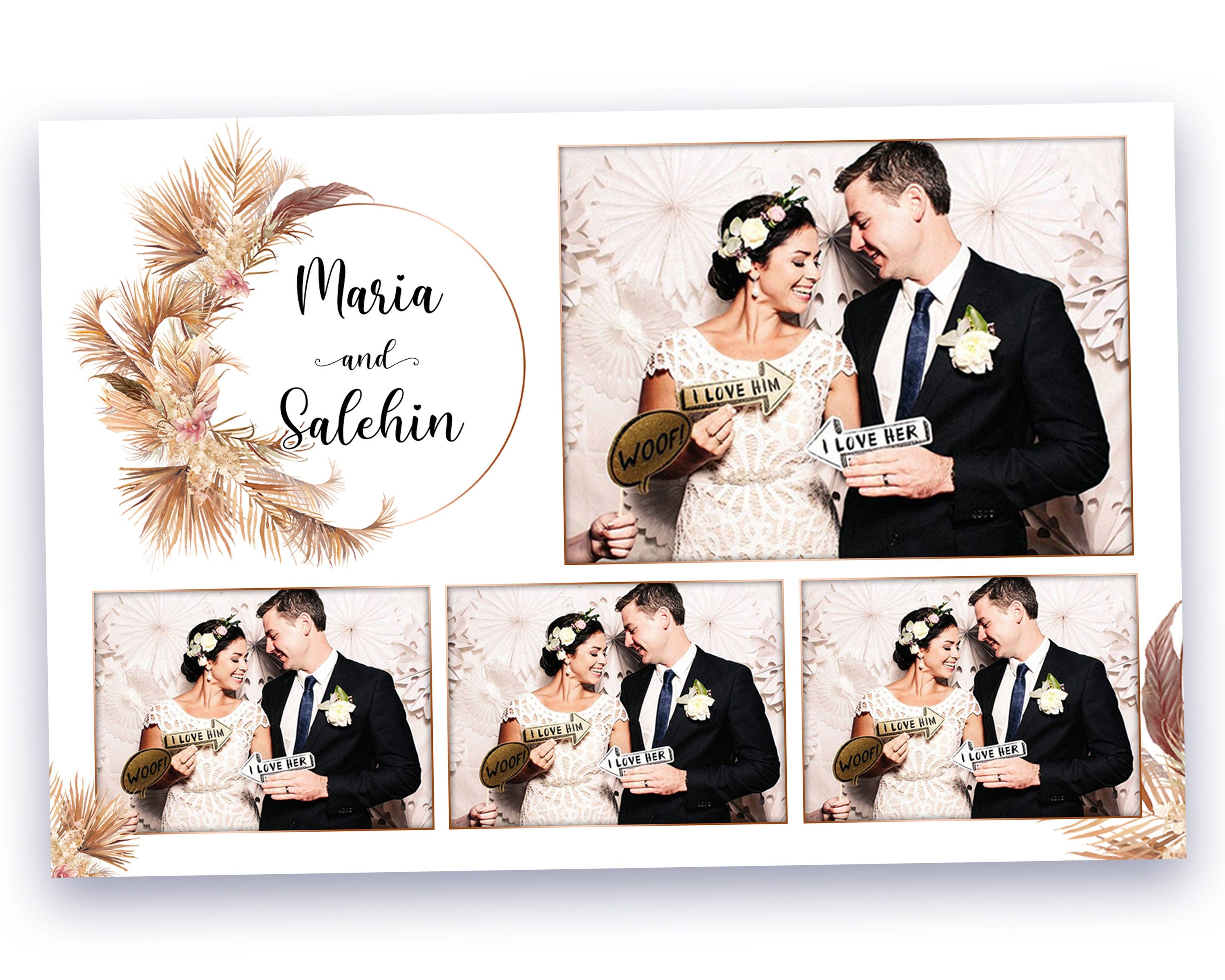 Boho Wedding Photo Booth Template 4x6 Stripe gold floral Photobooth