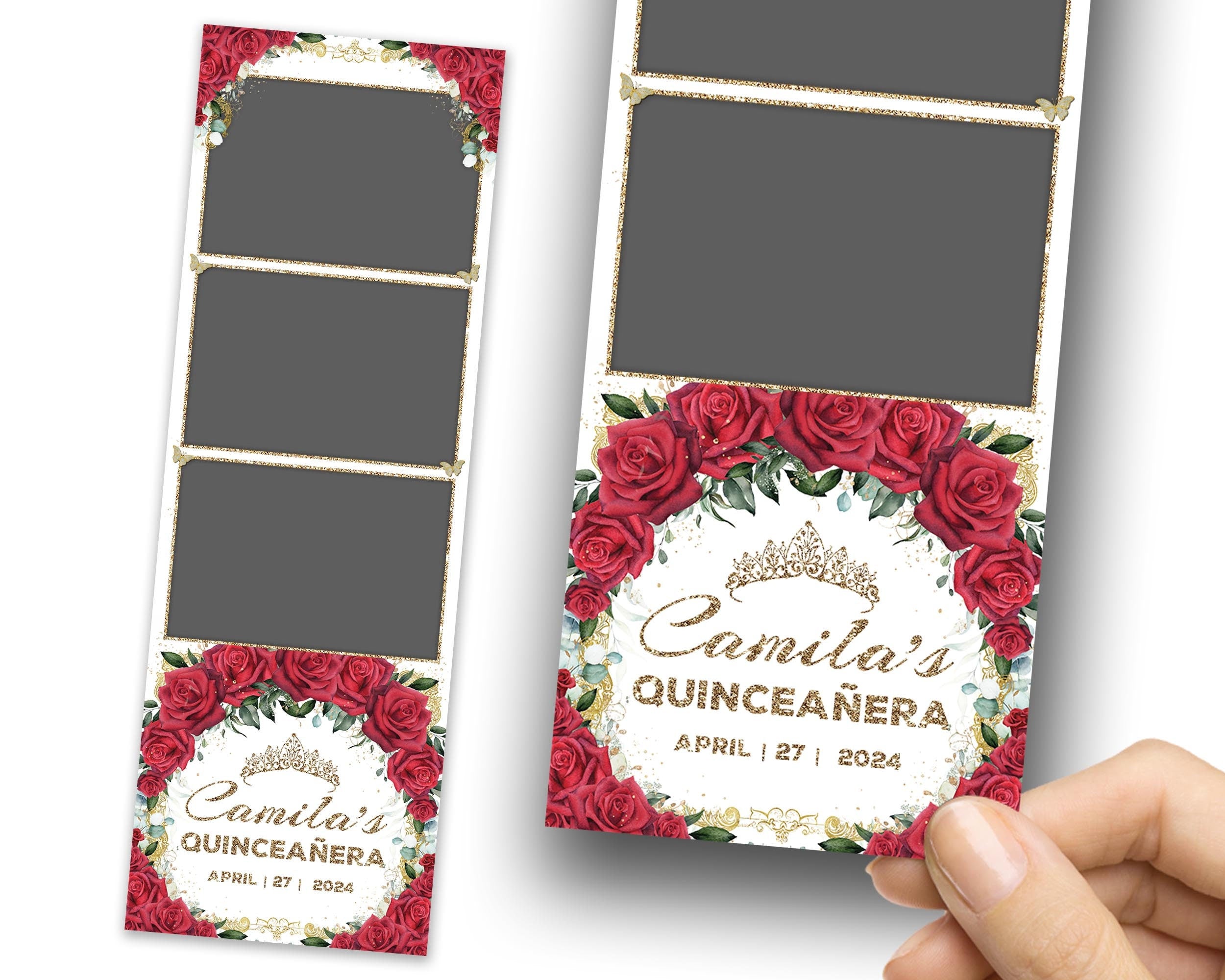 Quinceañera Photobooth Template 2x6 Strip Sweet 16 Birthday Red Flower Photo Booth Birthday Mirror Salsa Darkroom 1103