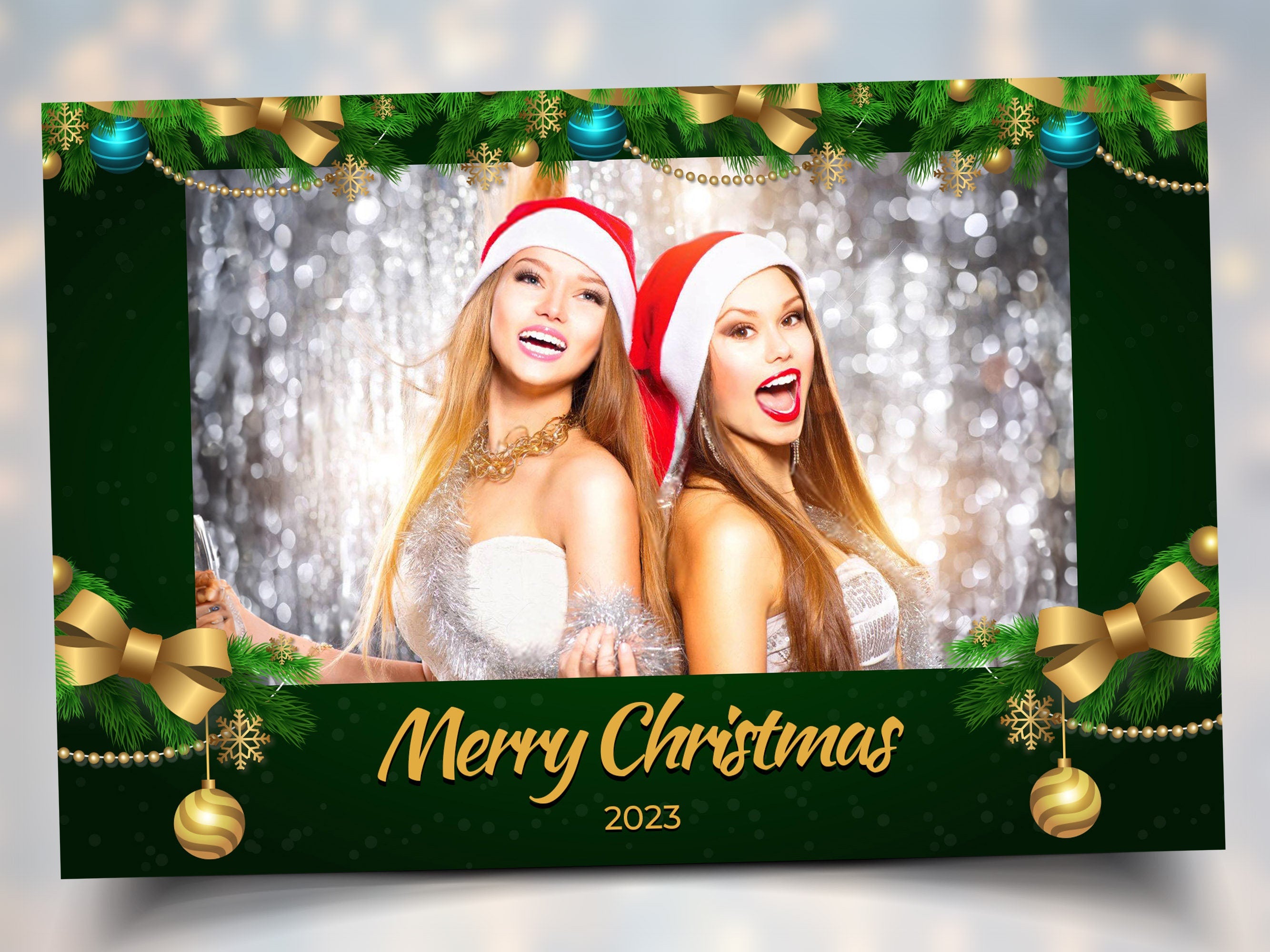 Christmas Photo Booth Template Holiday Party Green Gold Party Xmas Photobooth CM5
