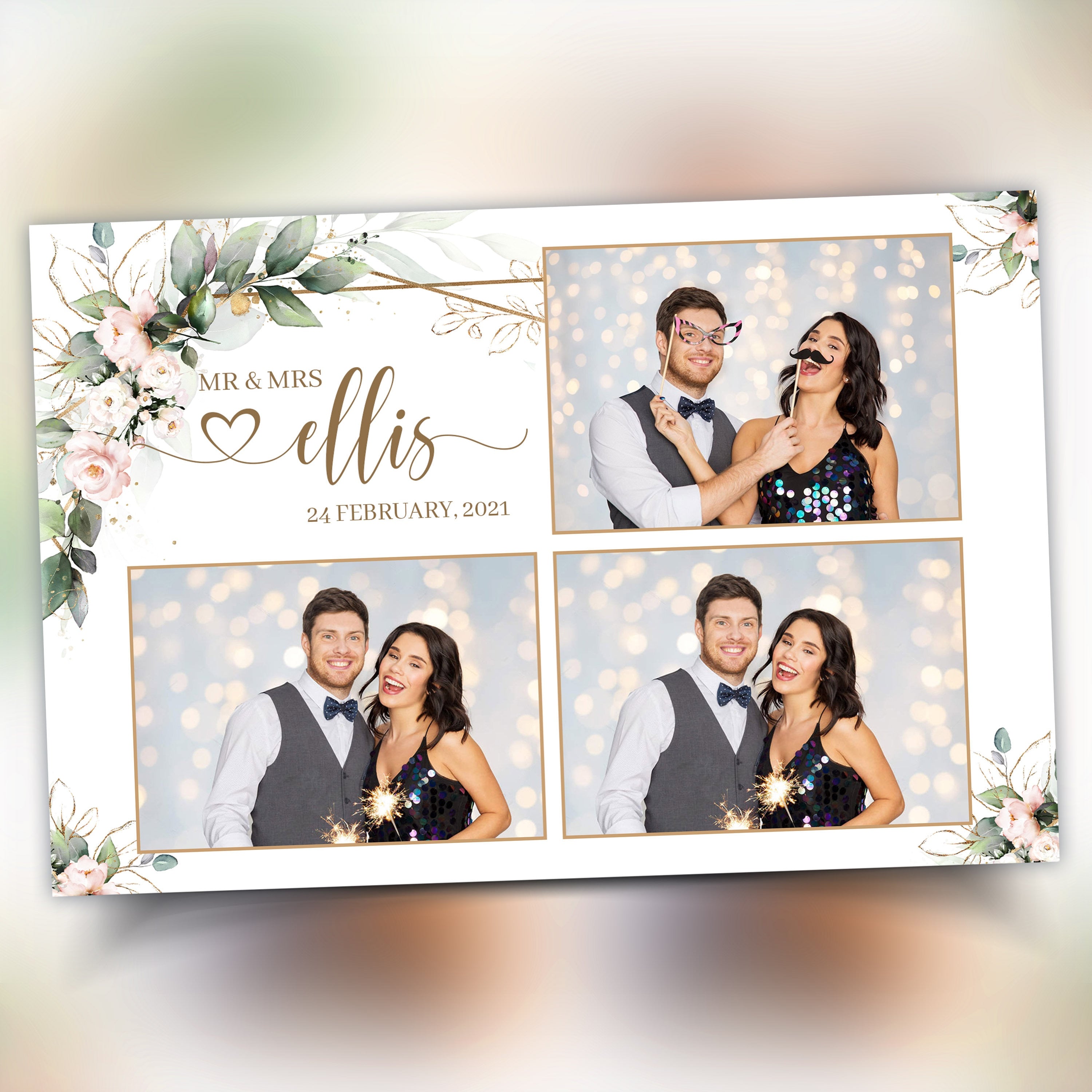 Wedding Photobooth Template, Anniversary Photo Booth, Bridal Shower Greenery Flowers, 4x6 Mirrorbooth, 360 Overlay Frame, 683