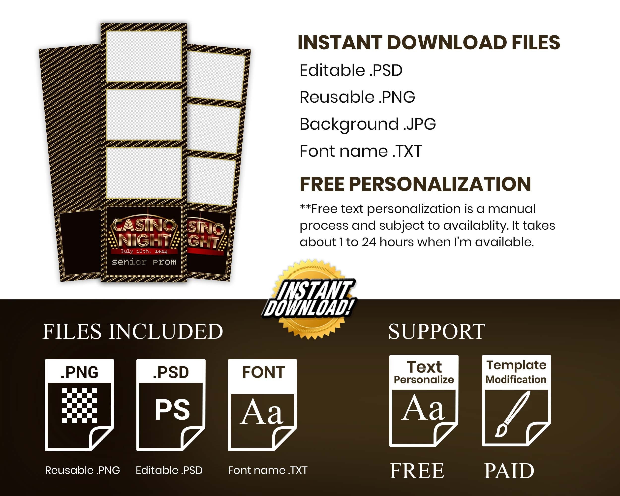 Casino Night Photobooth, Birthday Photo Booth Template, 2x6 Strip, Photo Overlay, Casino Photo Booth Template, 1084