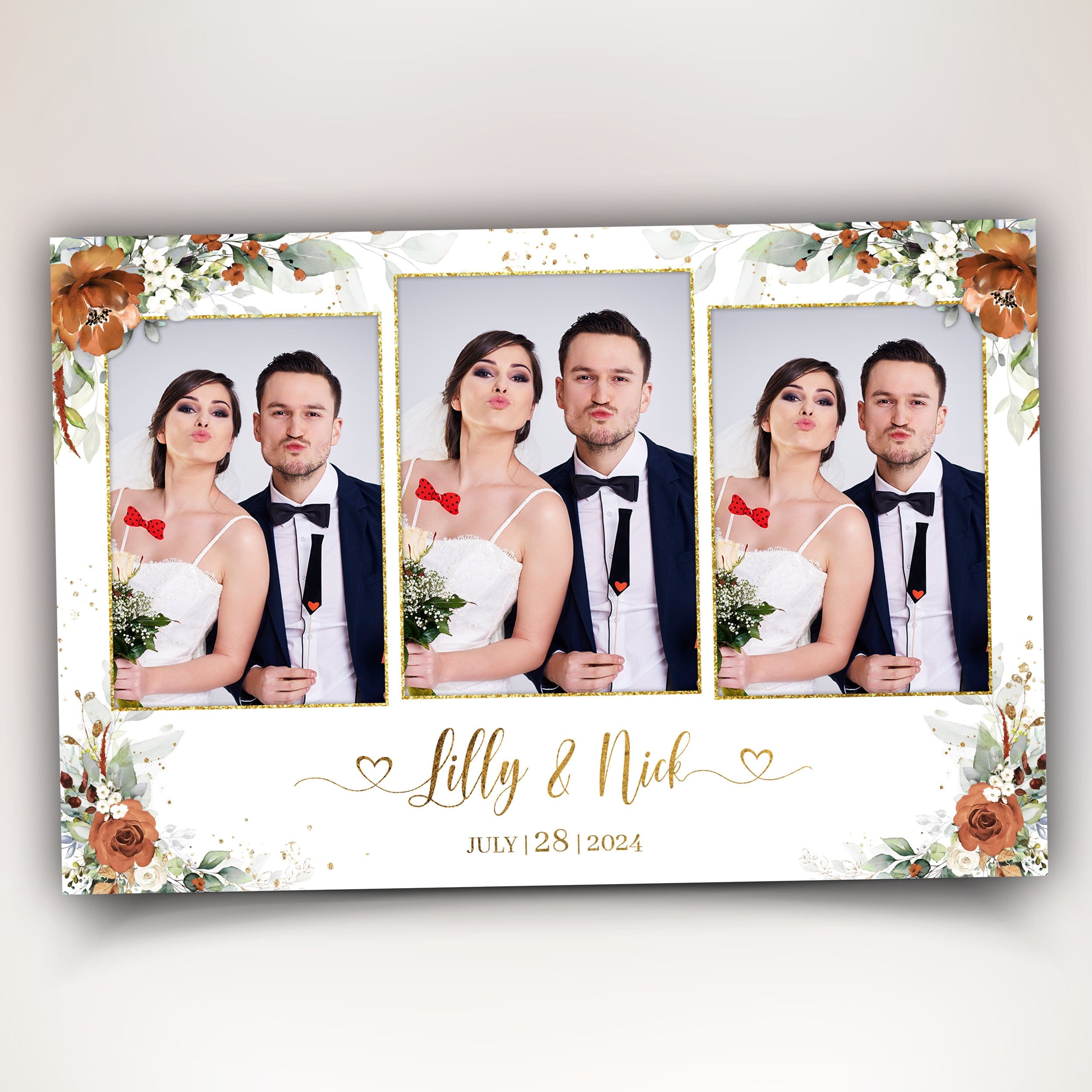 Burnt Orange Wedding Anniversary Photobooth Template Greenery Terracotta Floral Photo Booth Flower 1056