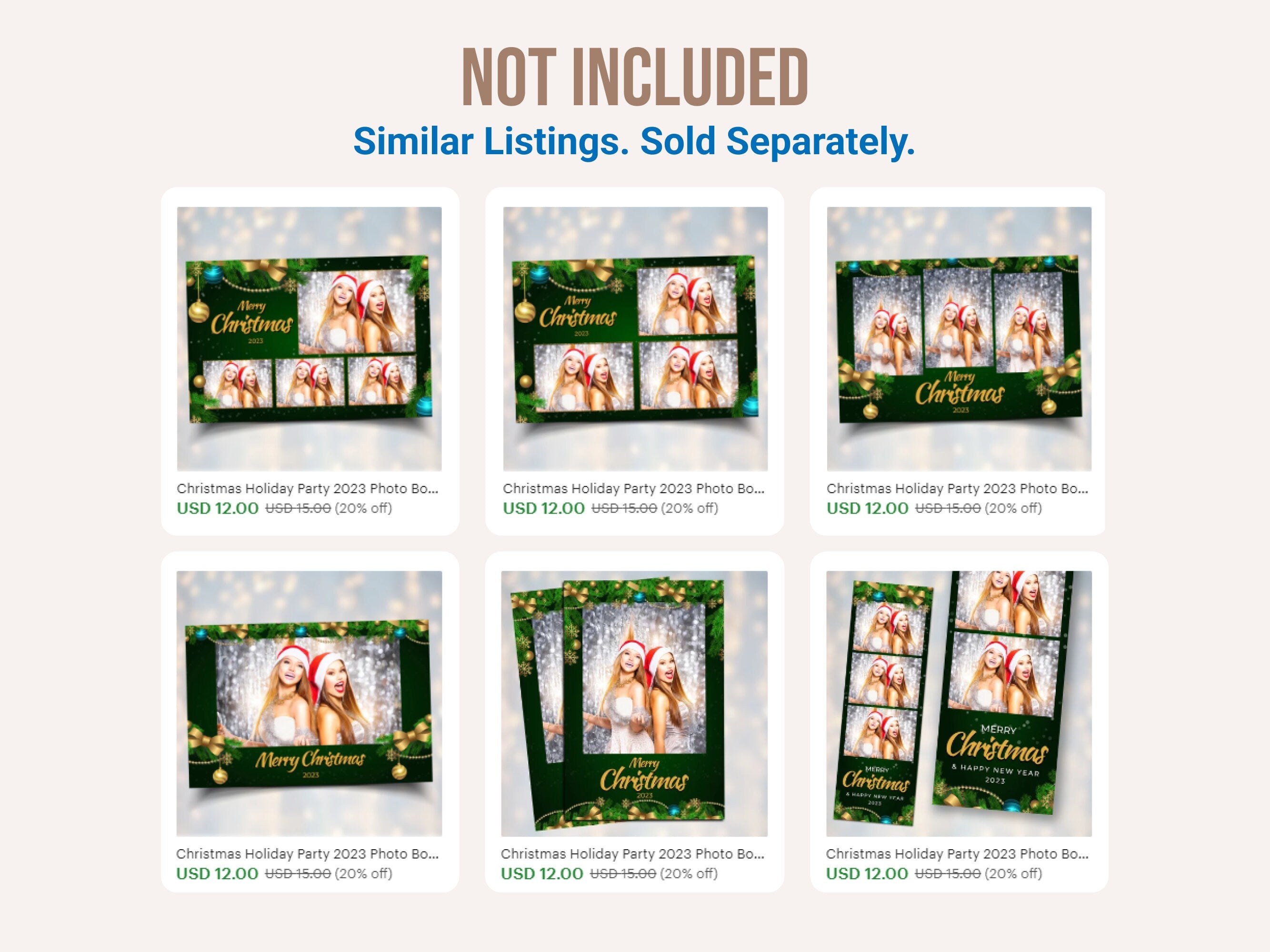 Christmas Photo Booth Template Holiday Party 2024 Green Gold xmas corporate holiday Party Photobooth 4x6 landscape 3 Photo layout CM5