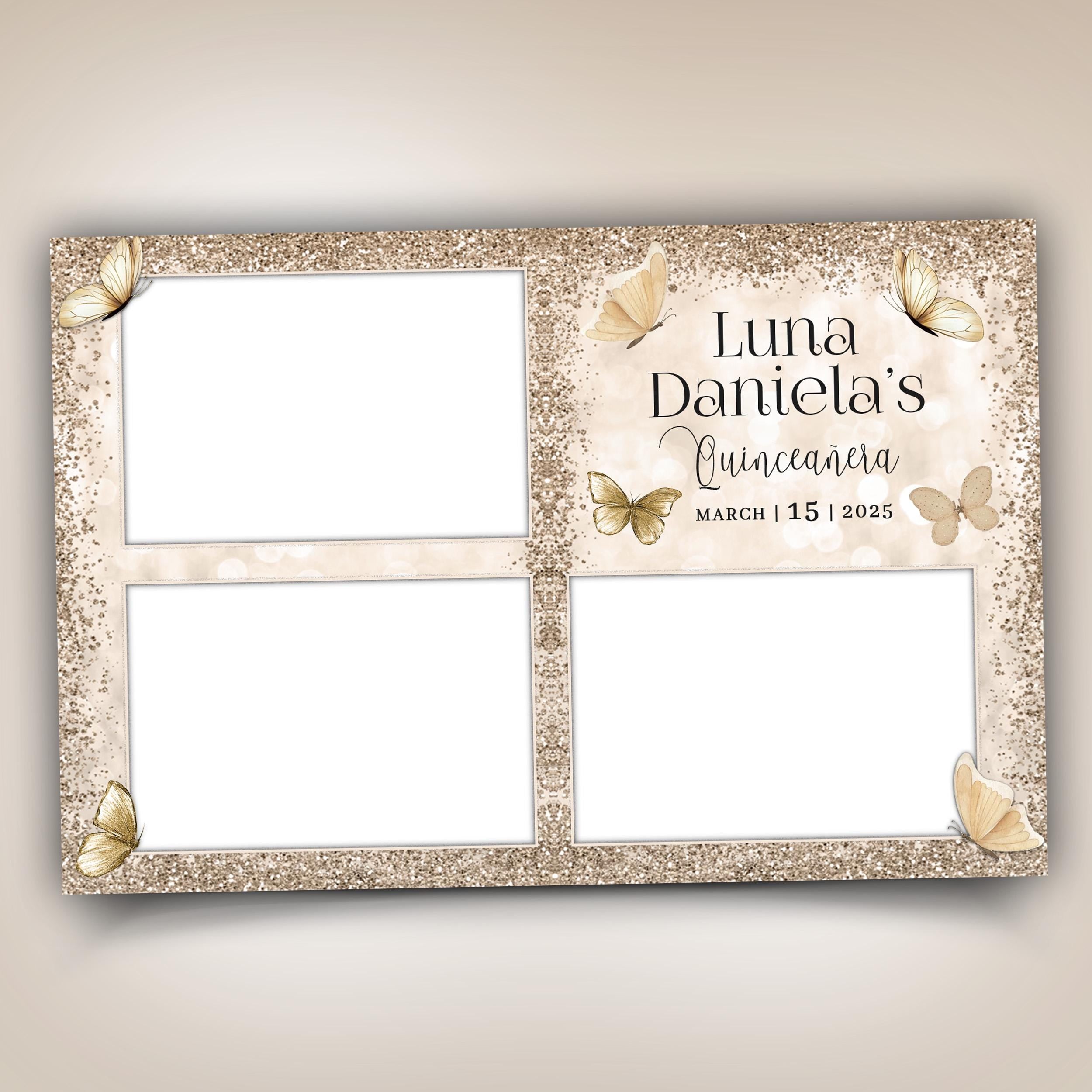 Birthday Quince Butterfly Photobooth Template, Sweet 16, Quinceañera, Golden Bday Party, Mis Quince, Quinceanera, XV, 1099