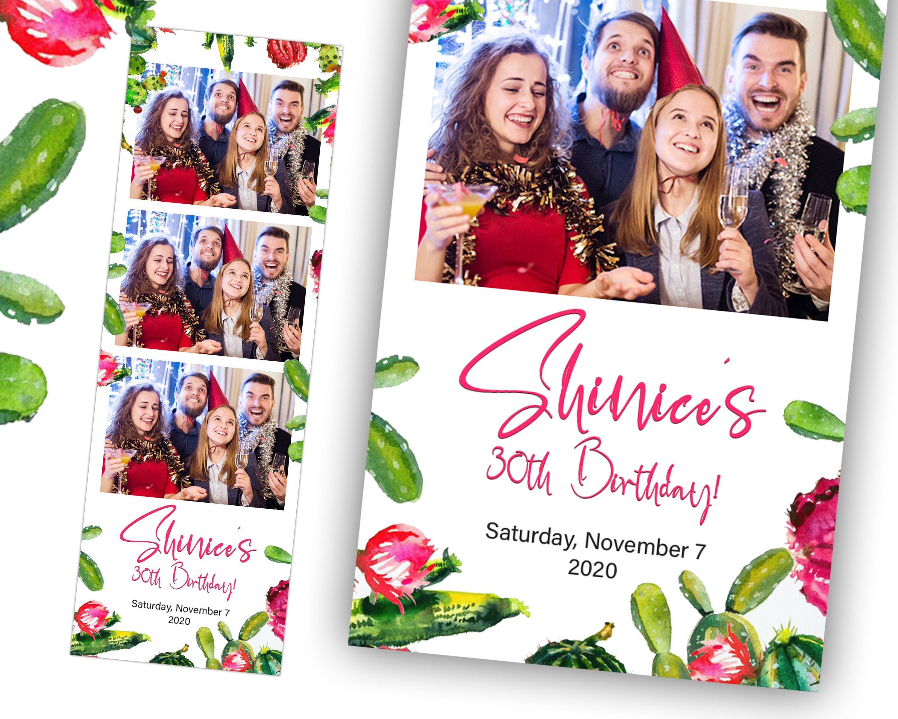 Cactus Birthday Photo Booth Template 2x6 Strip Photo Overlay Photobooth Template