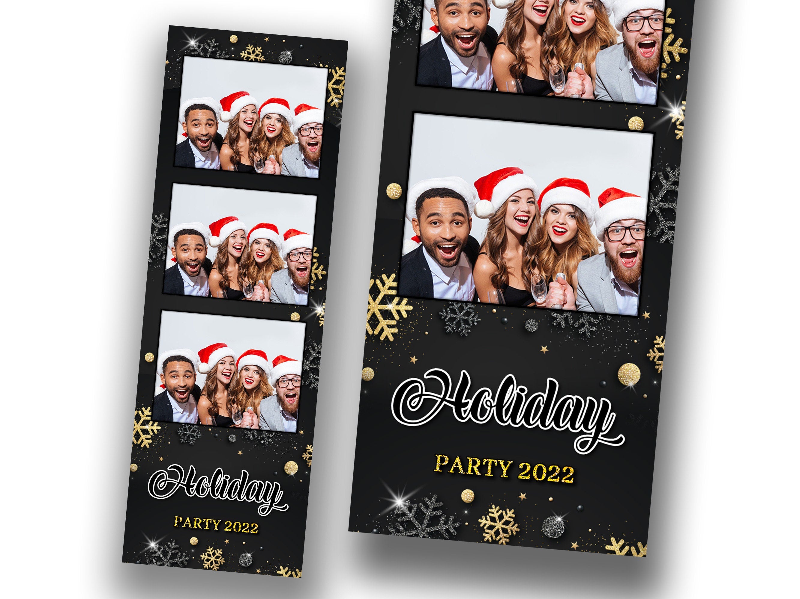Christmas Photobooth Template Merry Christmas and New Year Strip Winter Wonderland and Holiday Photobooth Template Gold Black Silver 2x6