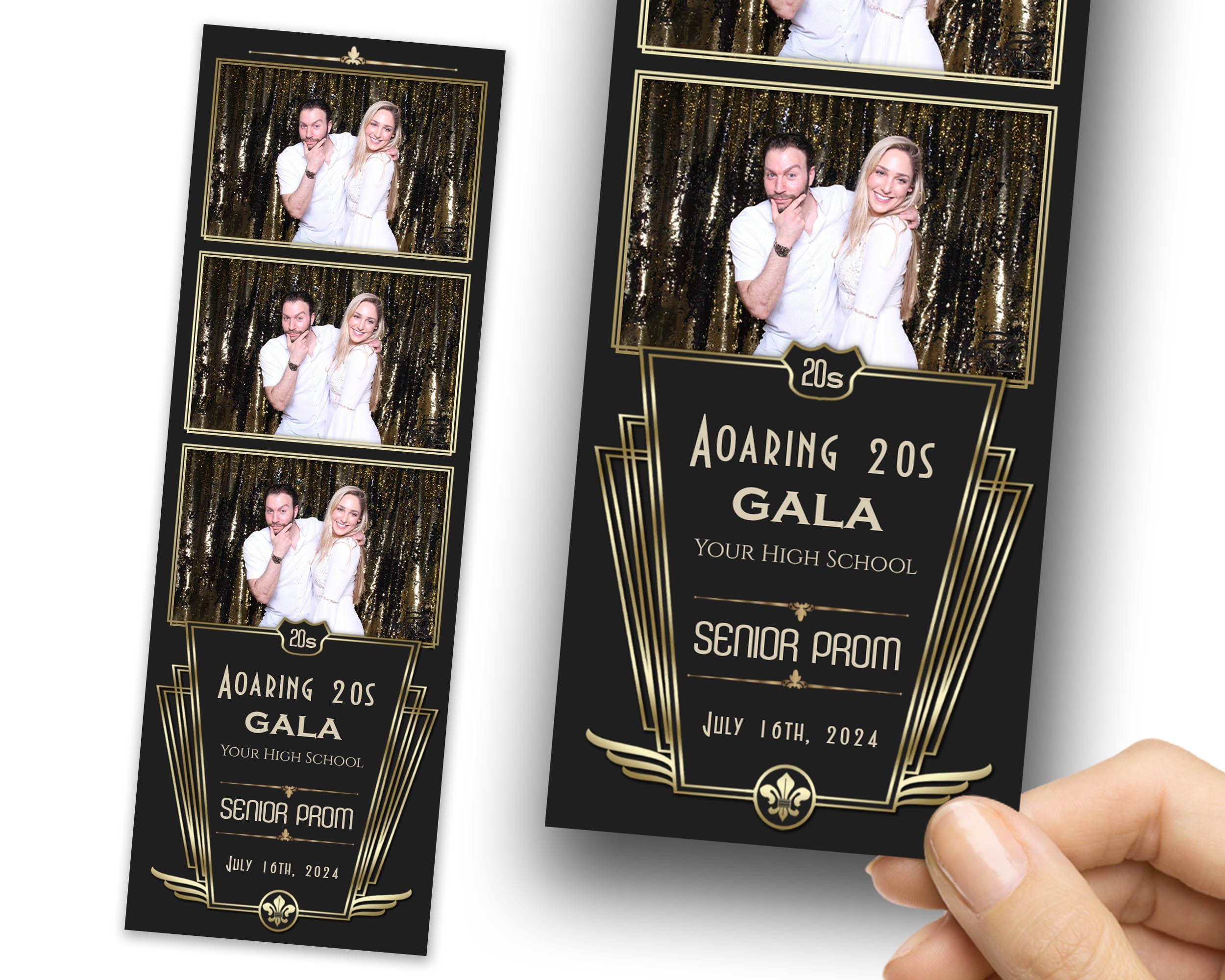 Prom Photobooth, The Great Gatsby Photo Booth Template, Art Deco, Black Gold Foil Geometric 1920s 2x6 Deco, Gala, Great Gatsby, 1082