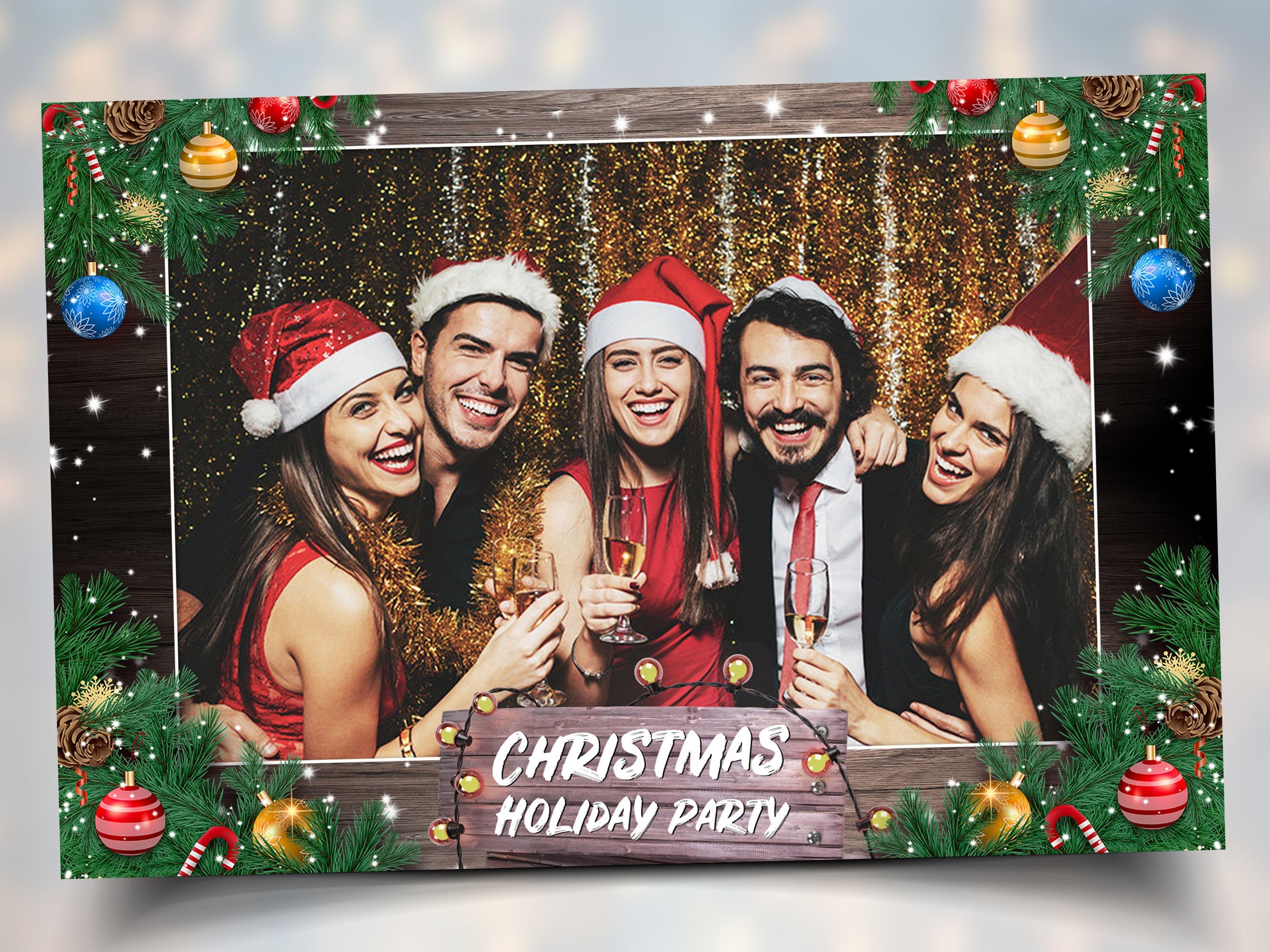 Christmas Photo Booth Template Holiday Party Merry Christmas and New Year, 4x6 Landscape Single Photo Xmas Mirror booth Photobooth Template