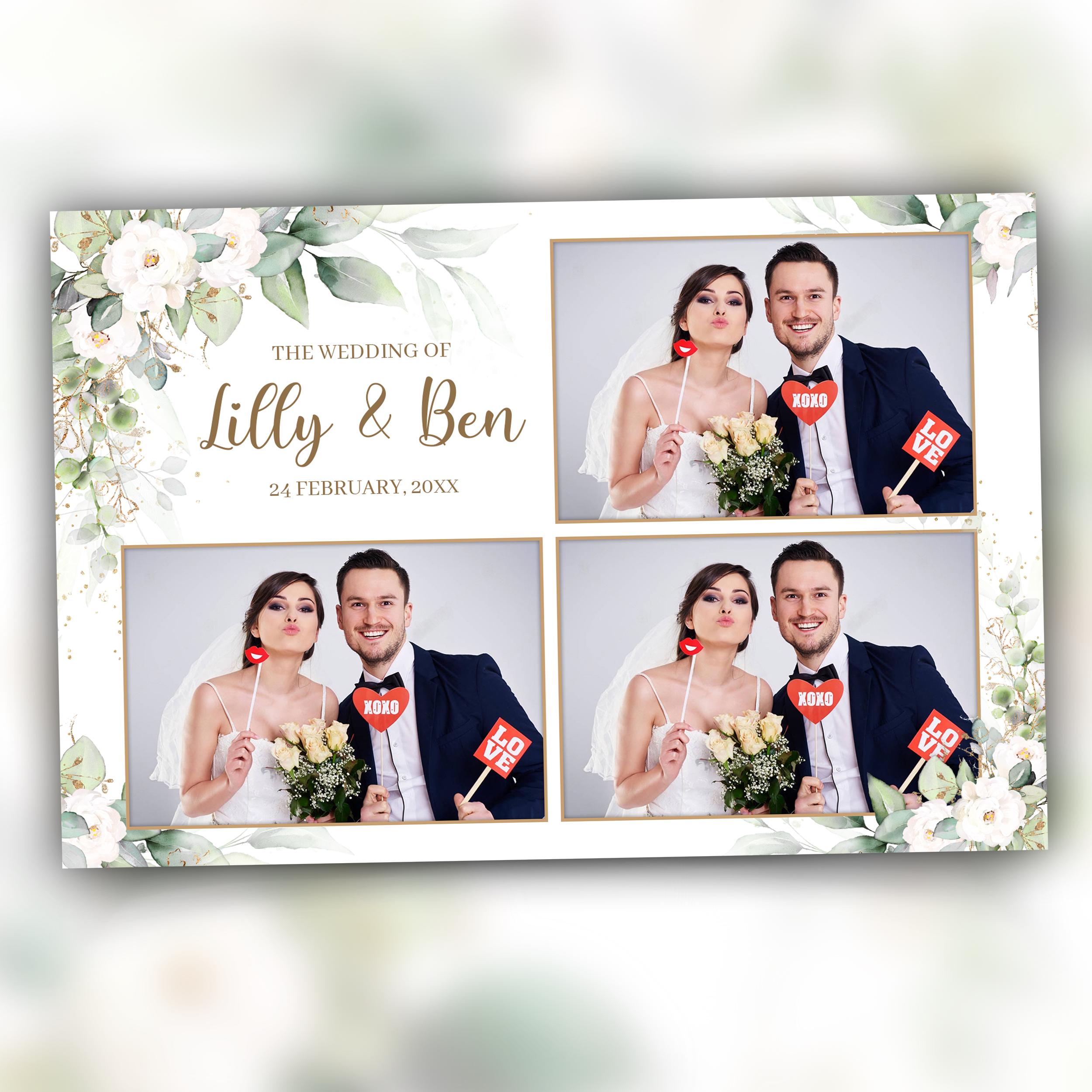 Wedding Photobooth Template, Anniversary Photobooth, Bridal Shower Photobooth, Greenery Floral White Flower Photo Booth Template, 1430