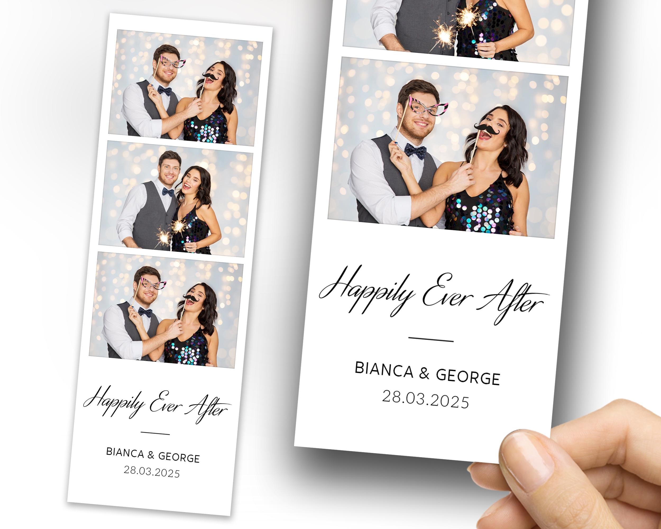 Wedding signature black and white Bridal Shower Anniversary Photo Booth Template 2x6 Strip Photobooth Template with FONT