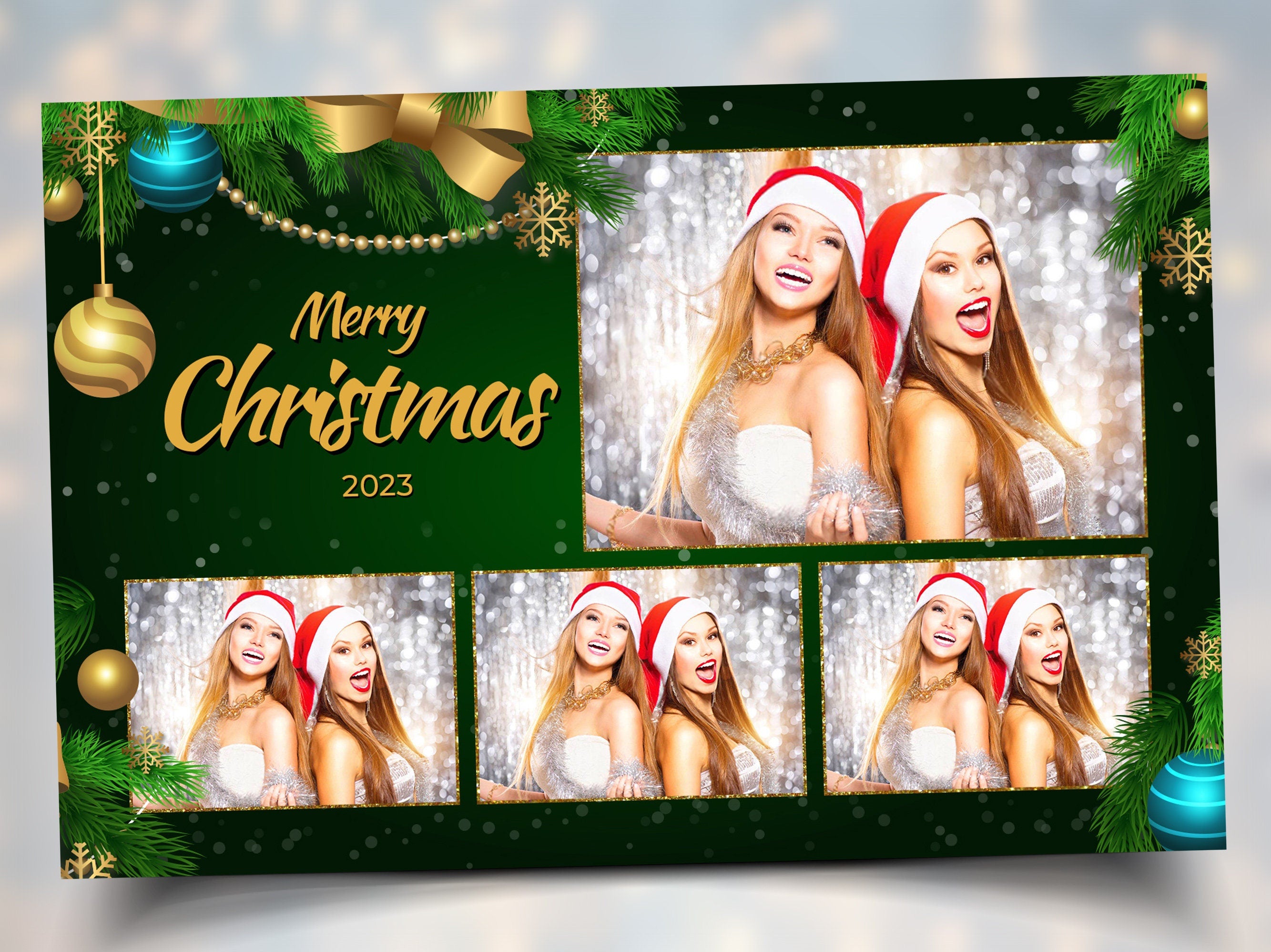 Christmas Photo Booth Template, Holiday Photobooth, Green, Gold, Xmas Photo Booth, New Year CM5