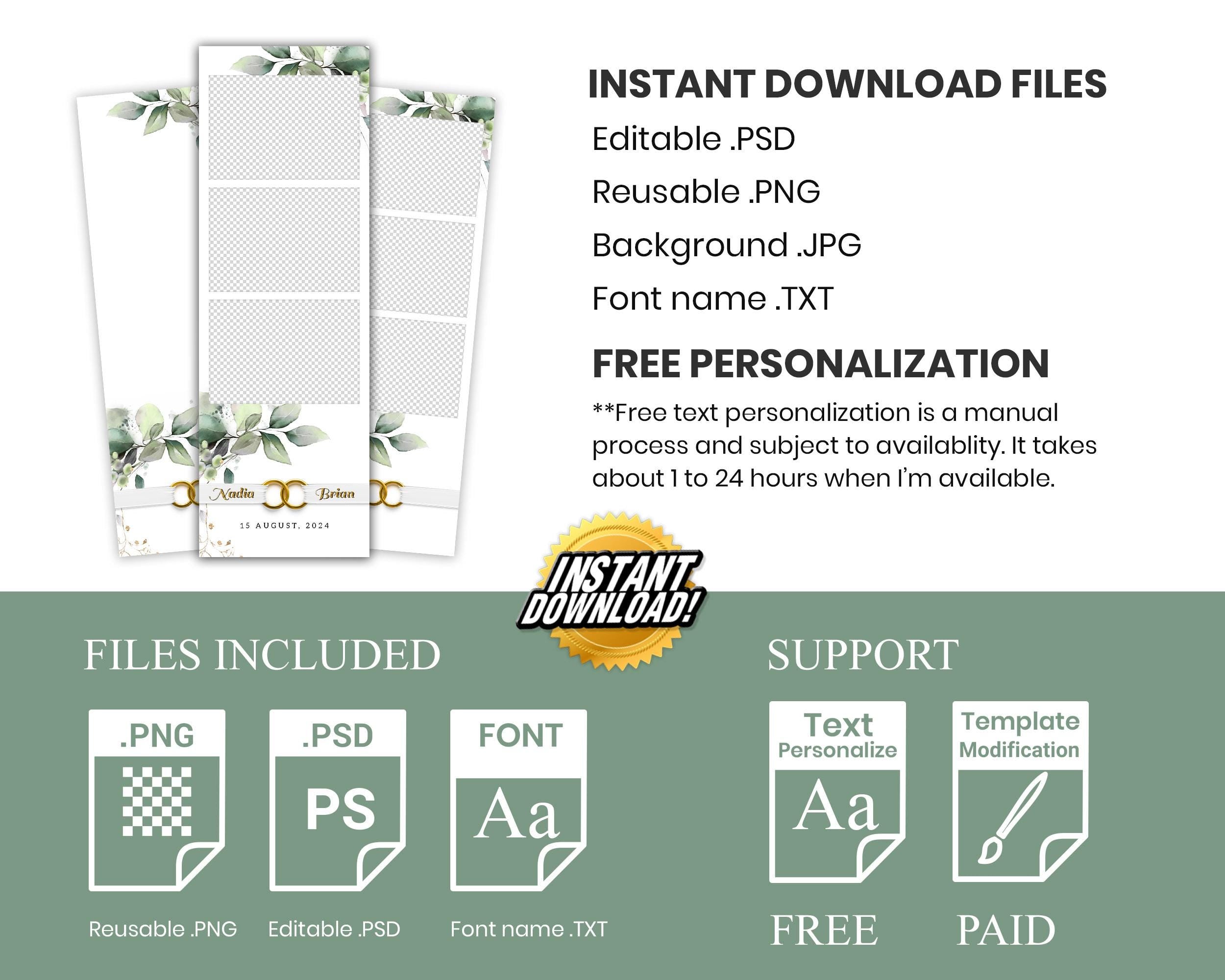 Bridal Shower Photo Booth Template, Wedding Photobooth, Anniversary, Greenery 657