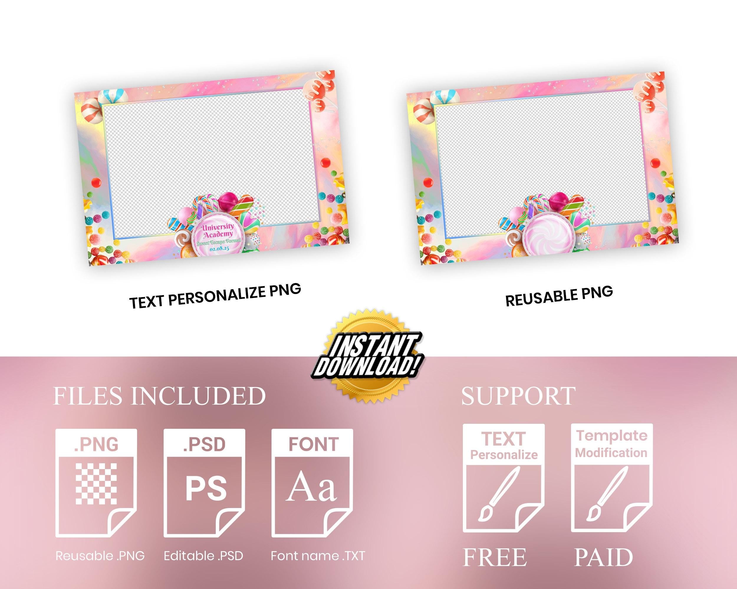 Candy Photobooth Template, Birthday Photo booth template, Candyland 705