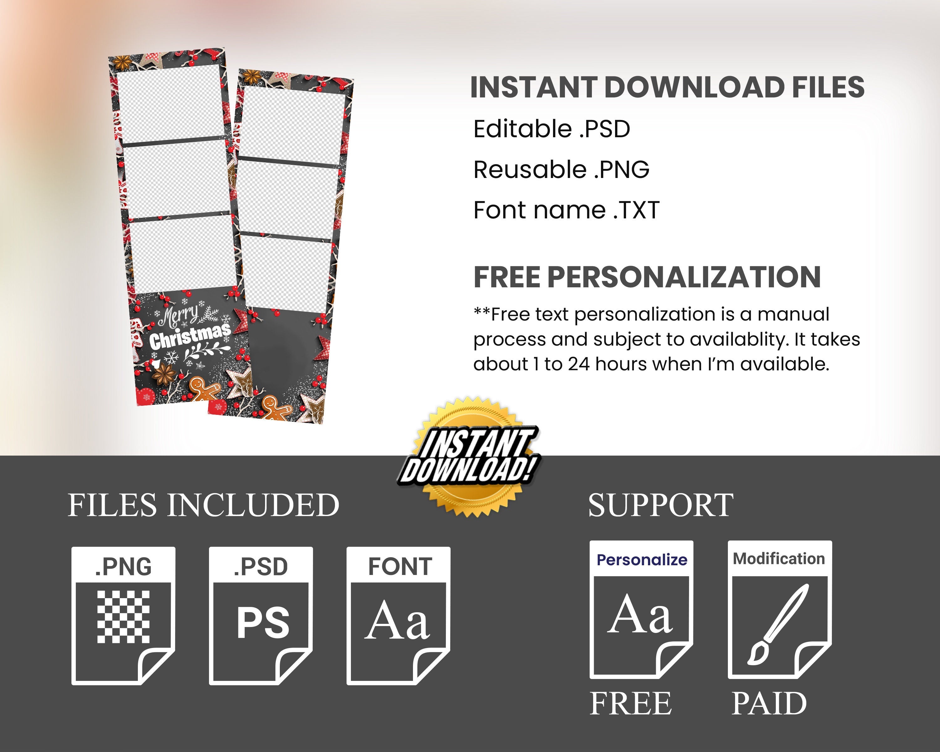 Christmas Photo Booth Template | Merry Christmas | Xmas Photobooth Template | Holiday | SKU 213