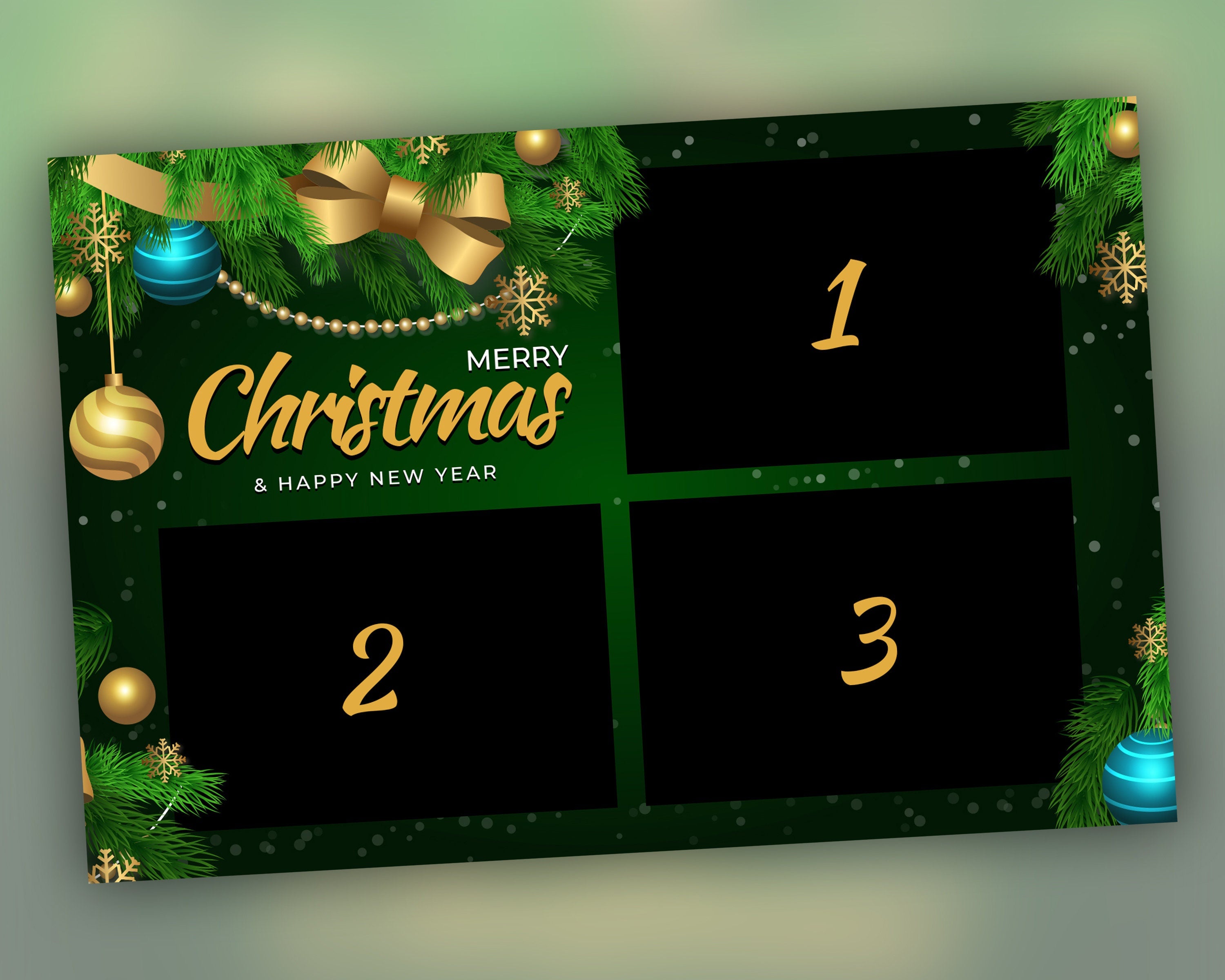 Christmas Photo Booth Template Holiday Party 2024 Green Gold Corporate Party Photobooth xmas 4x6 landscape 3 Photo booth template CM5