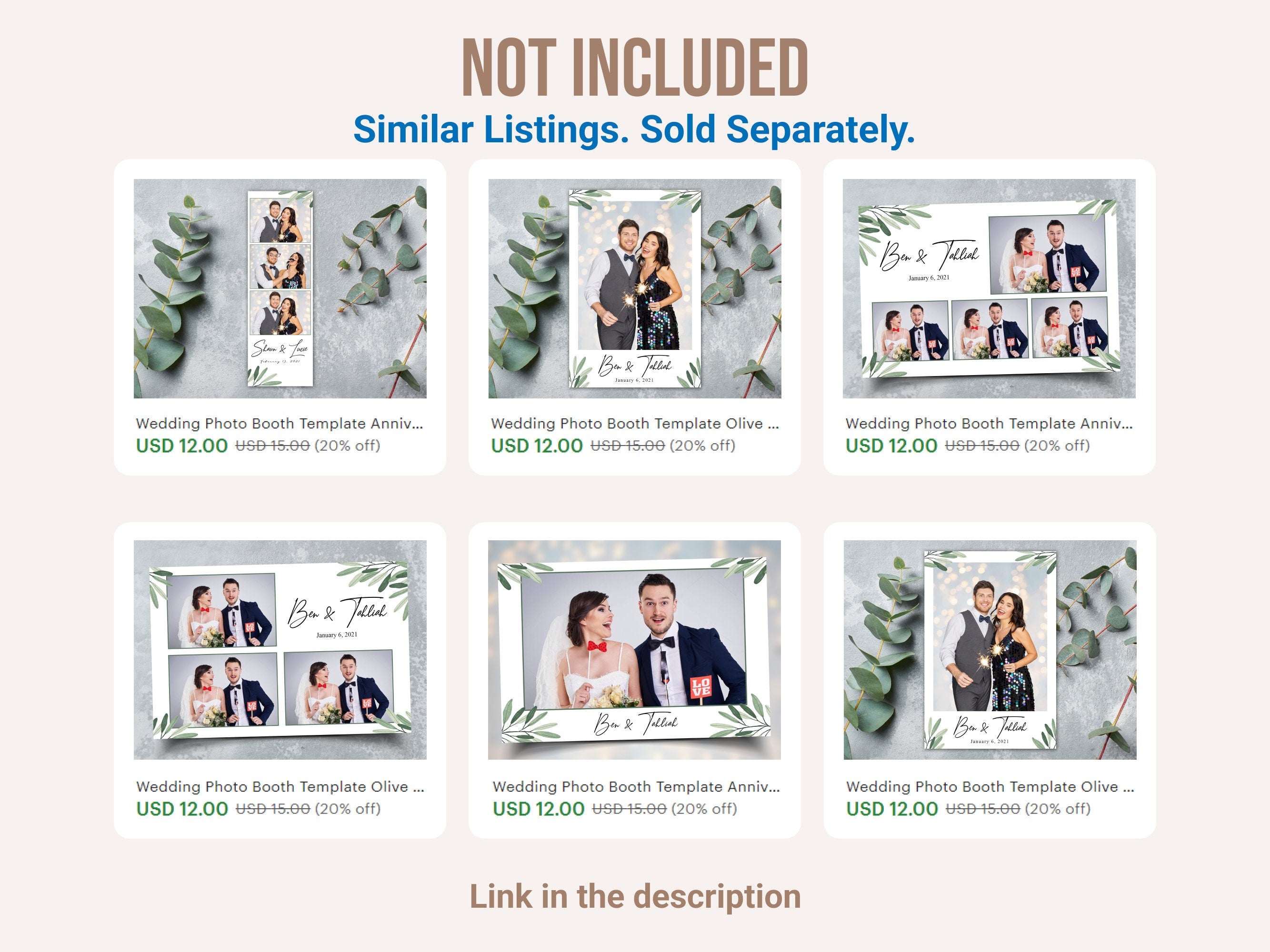 Wedding Photo Booth Template Olive Greenery Anniversary Bridal Shower Floral Photobooth Template 4x6 portrait 1 photo mirror booth TB446
