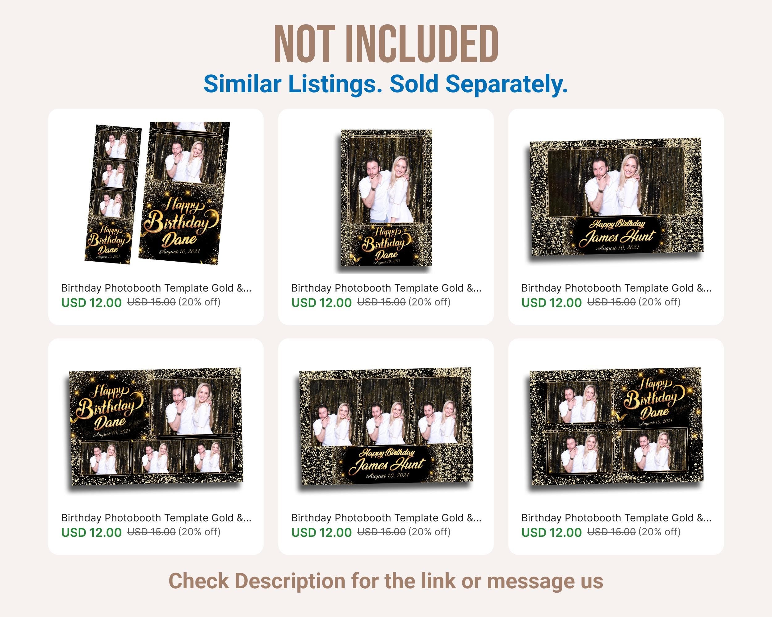 Gold Birthday Photobooth Template, Golden Glitter, Sparkles, Photo Booth Template, Bday, Mirror Booth, 360 Overlay, BM14