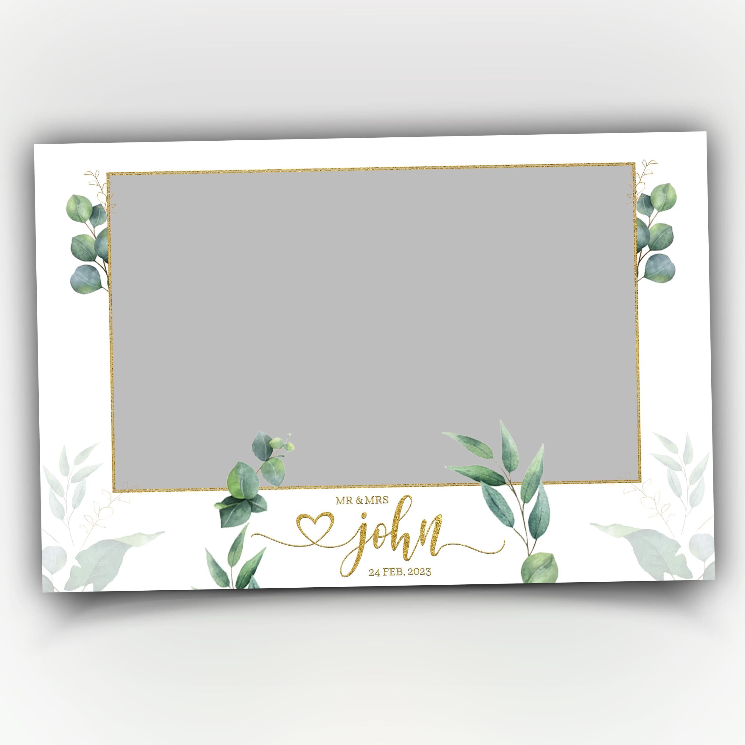 Wedding Photobooth Overlay with greenery eucalyptus wreath leaves elegant minimal greenery photo booth template