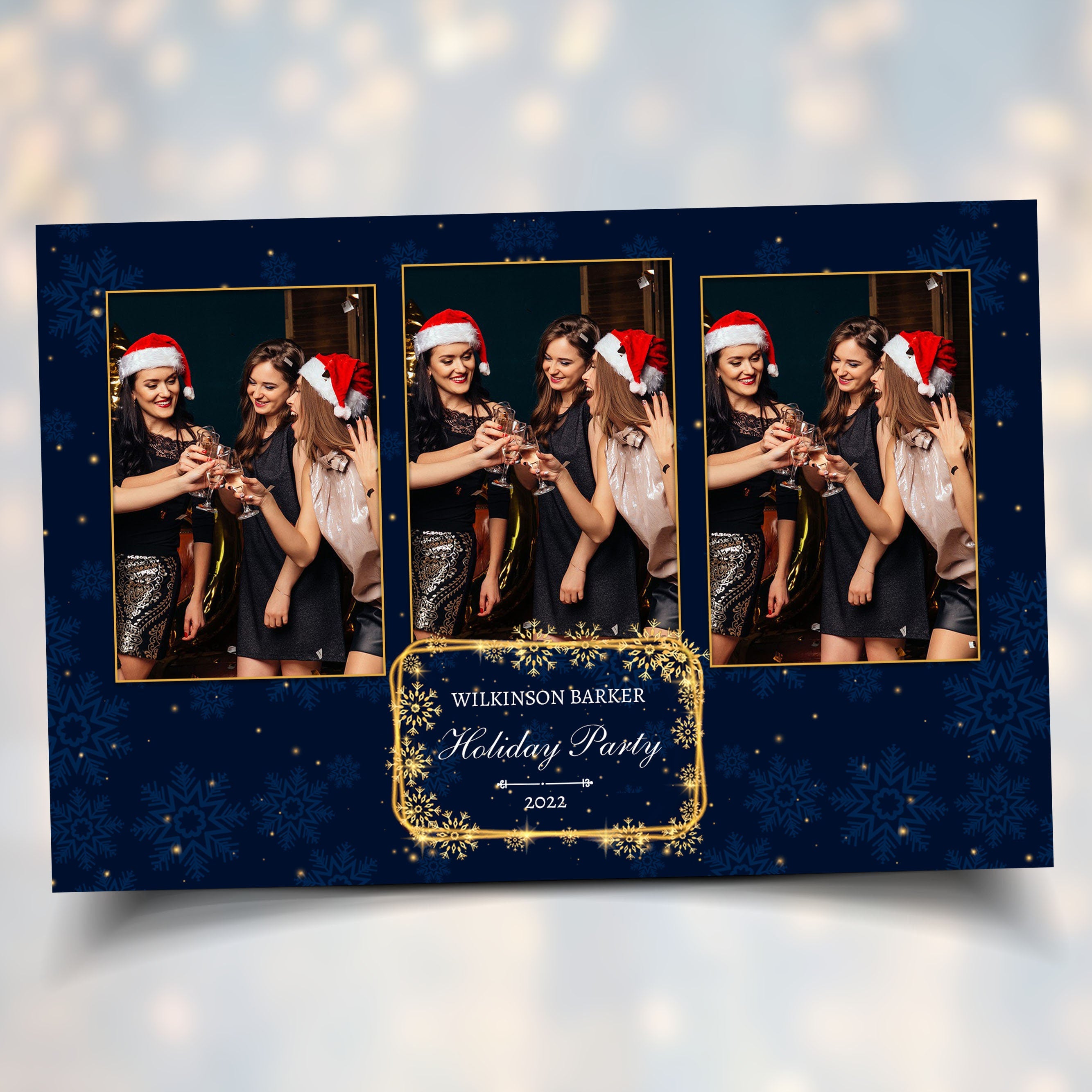 Christmas Photobooth Template Navy Blue & Gold 4x6 Landscape Mirror 3 shot Photo booth Xmas Holiday Party 2023 new year's eve 2024 Template