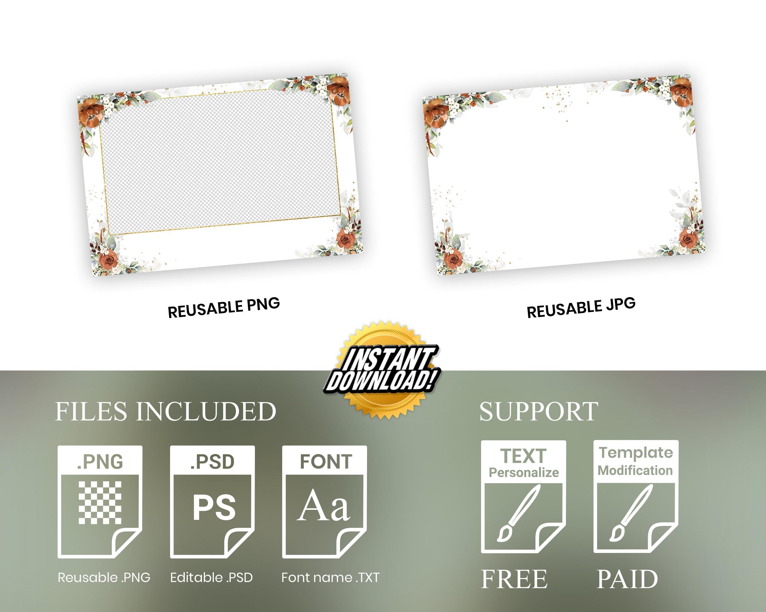 Burnt Orange Wedding Anniversary Photobooth Template Greenery Terracotta Floral Photo Booth Flower 1056