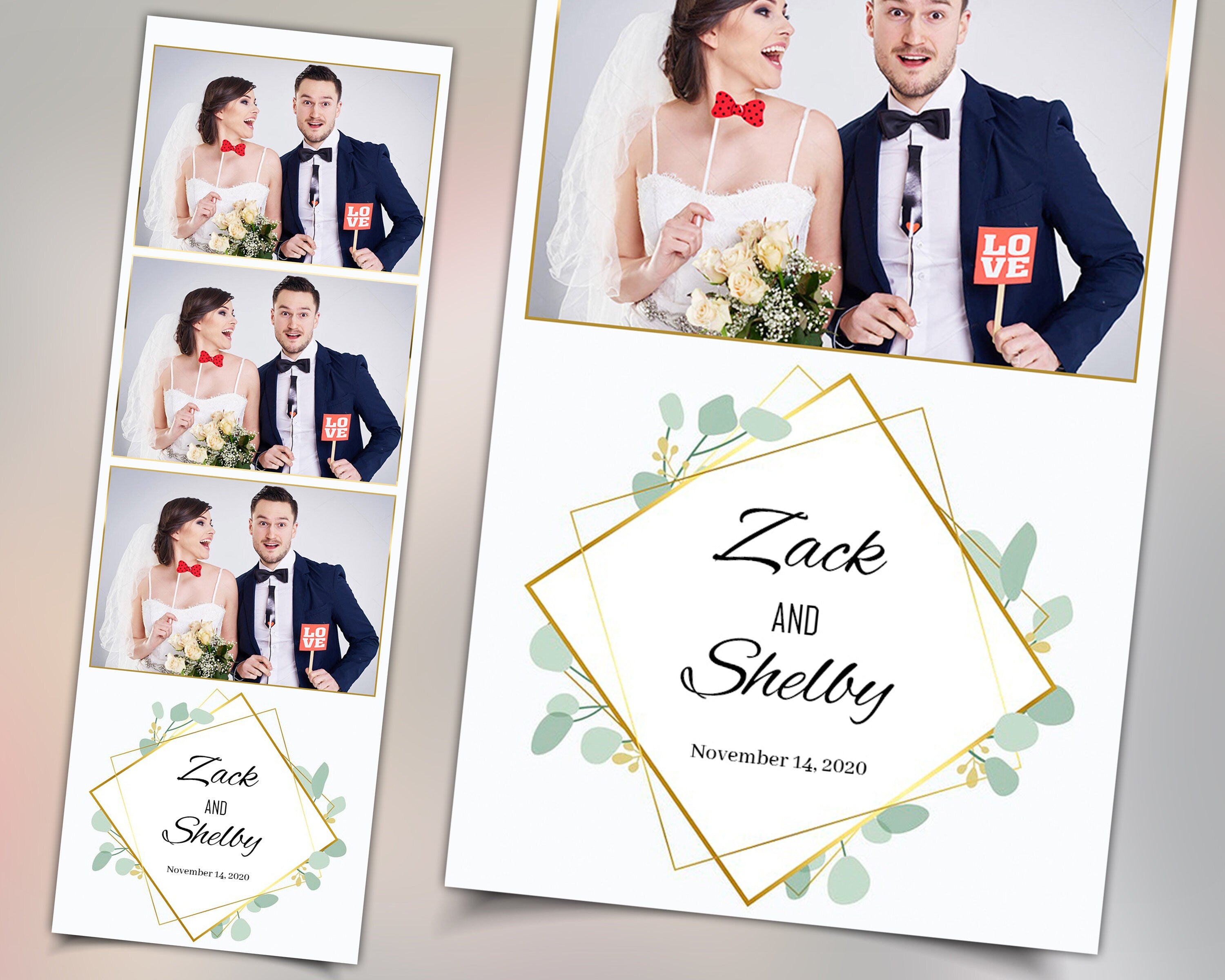 Greenery Photo Booth Template, Wedding, Bridal Shower, Floral, Flower, Green leaves, Anniversary Photobooth Strip 2x6