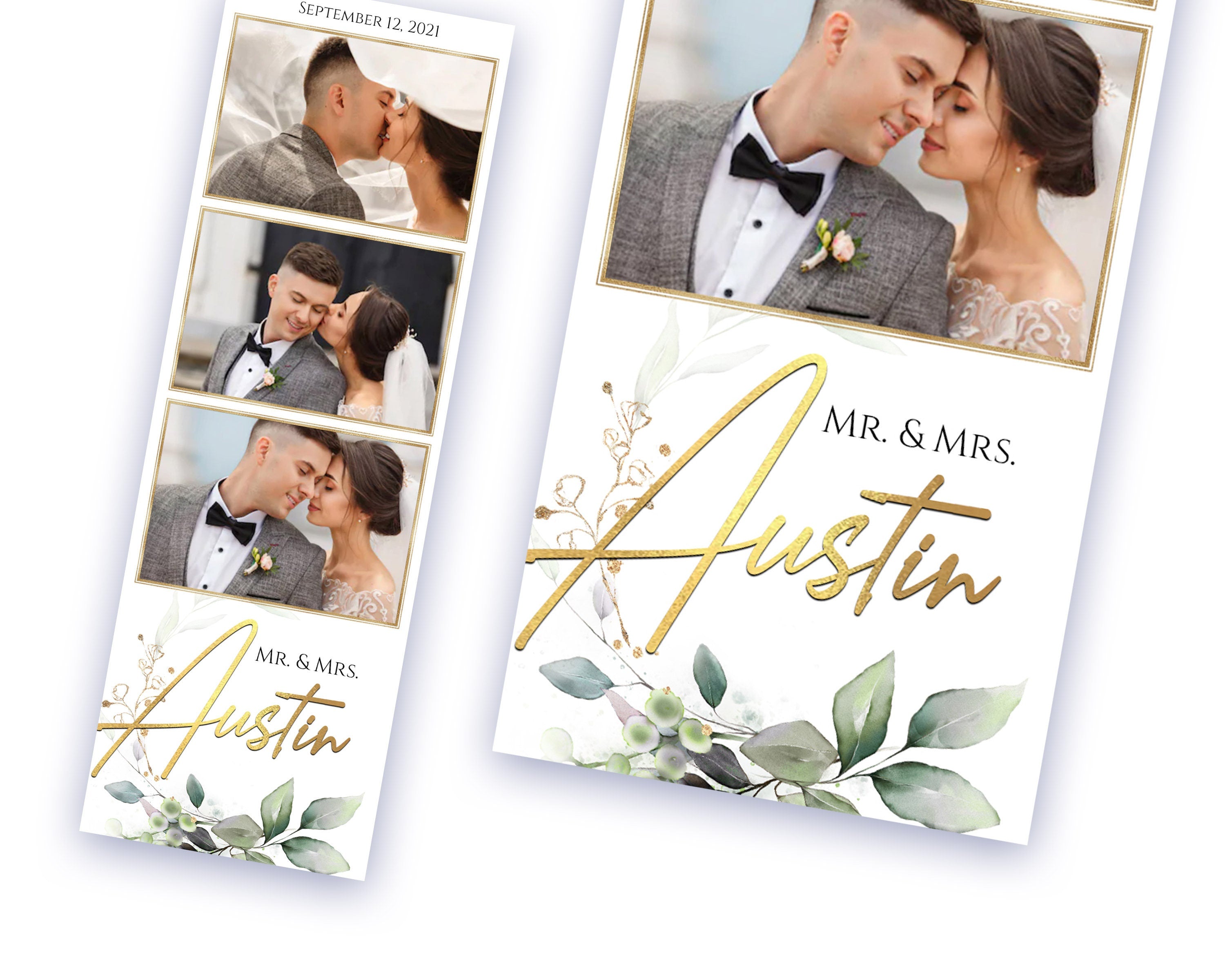 Wedding Photo booth Template 2x6 Greenery and Gold Floral Bridal Shower Anniversary strip photobooth template watercolor eucalyptus TB336