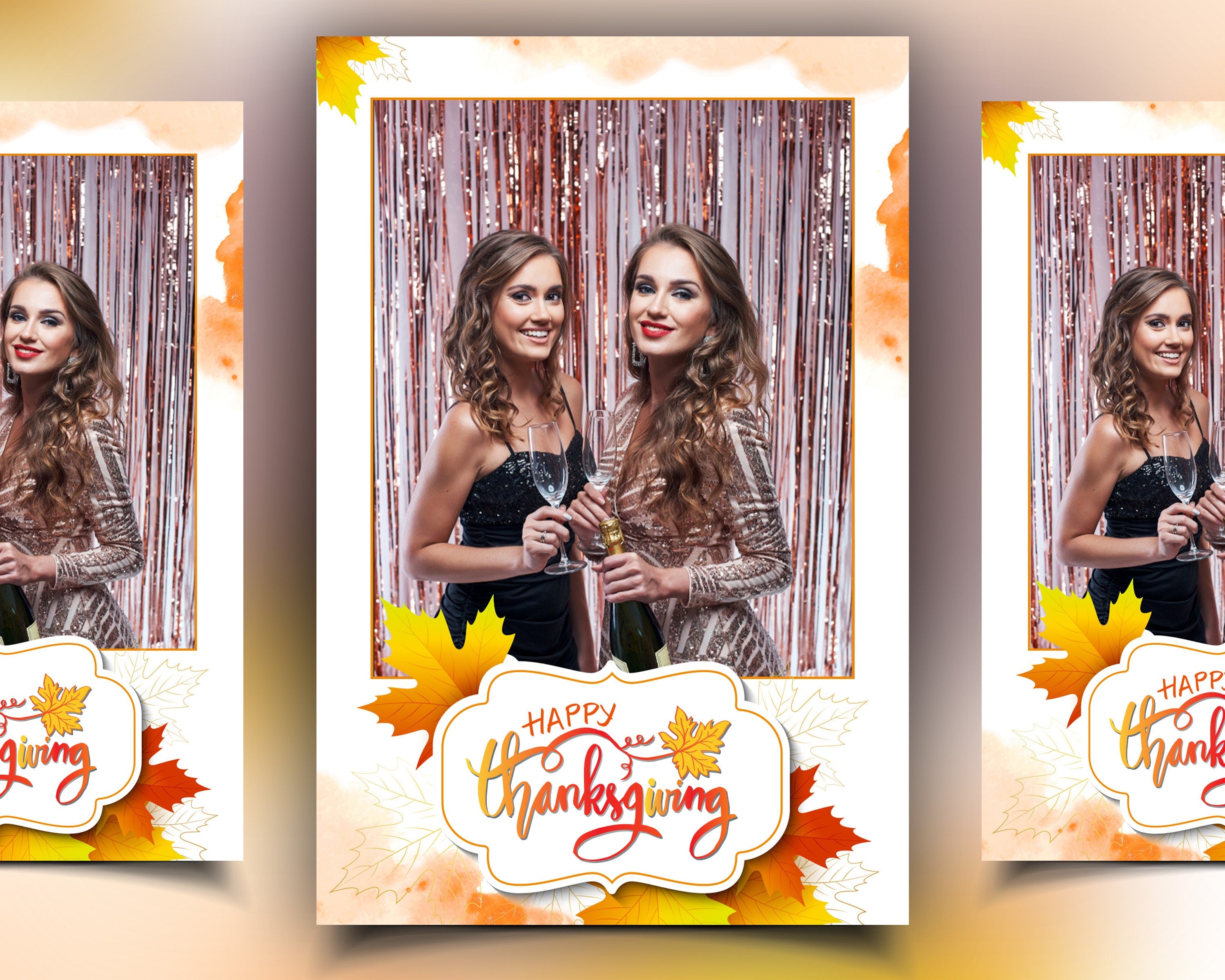 Thanksgiving Fall Festival Photobooth Template 4x6 Portrait with Font and free personalization Autumn theme fall leaves photo booth template
