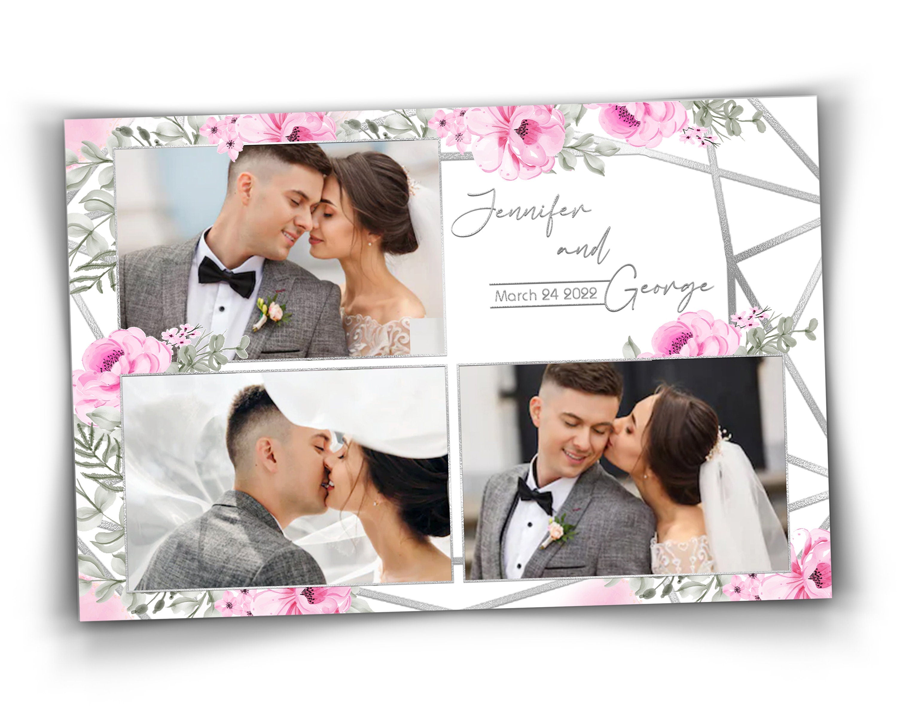 Wedding Photo Booth Template PINK Floral Photobooth Template, matte PINK and SILVER, Sweet Sixteen, Sweet 16, Bridal Shower