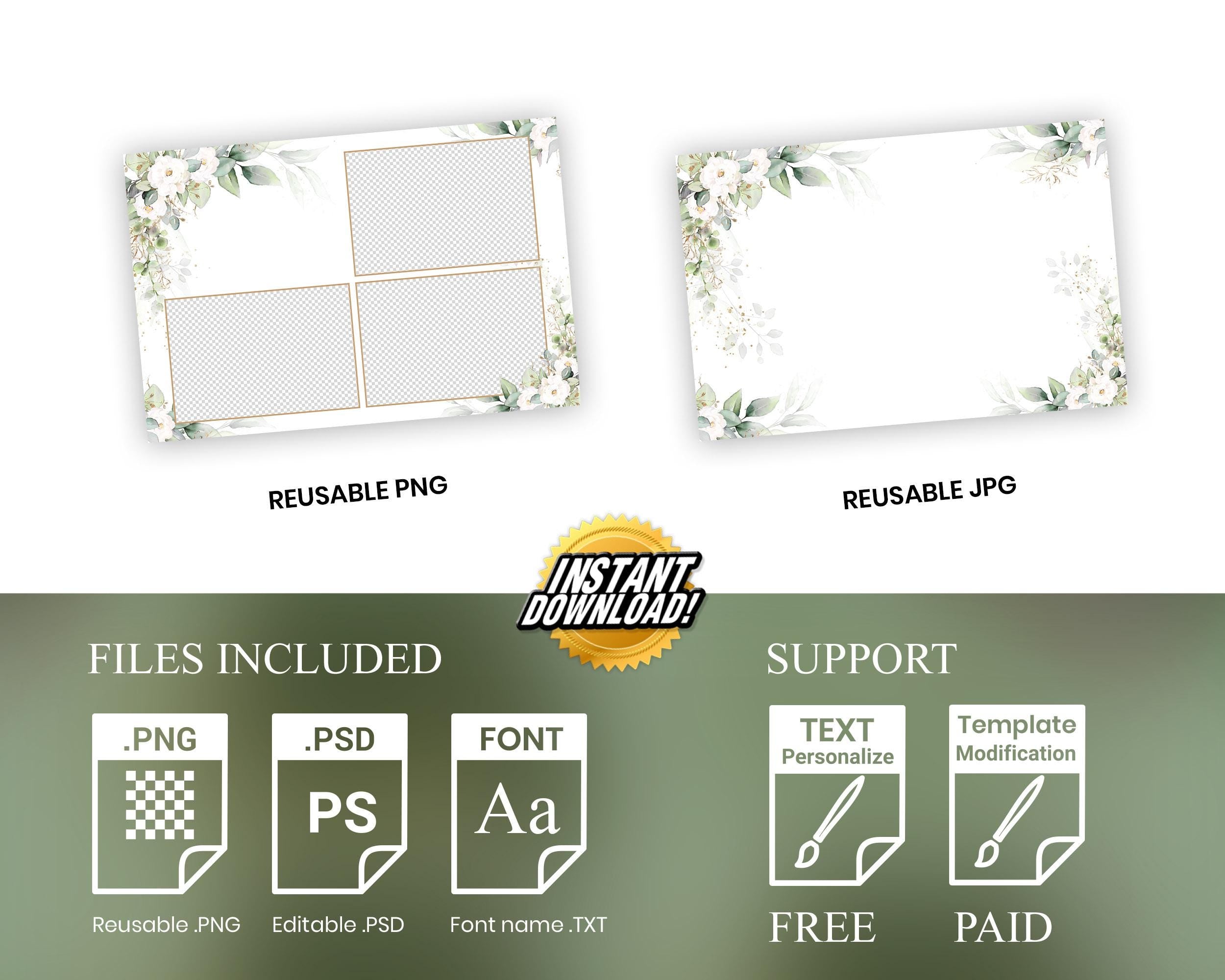 Wedding Photobooth Template, Anniversary Photobooth, Bridal Shower Photobooth, Greenery Floral White Flower Photo Booth Template, 1430