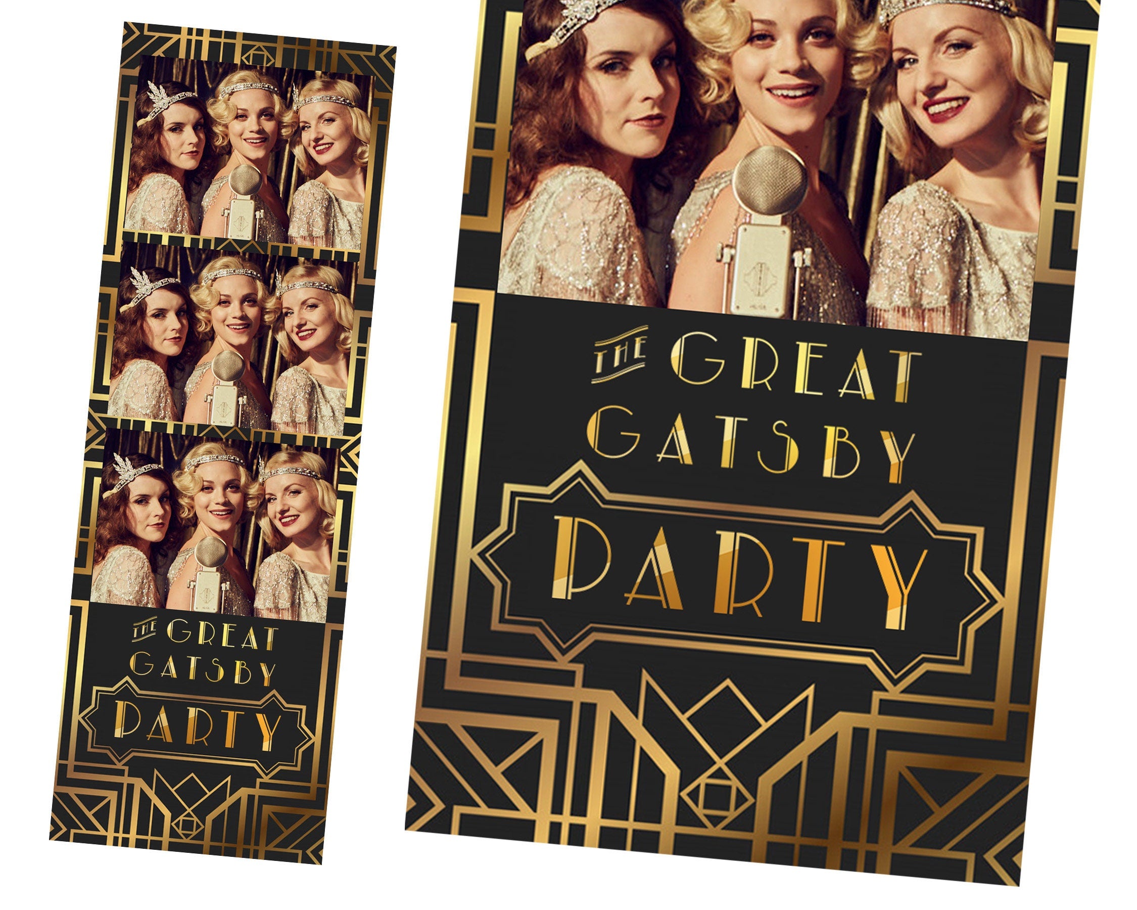 The Great Gatsby Photobooth Template Art Deco Black Gold Foil Geometric 1920s Photo booth Template 2x6 Great Gatsby Groomsman