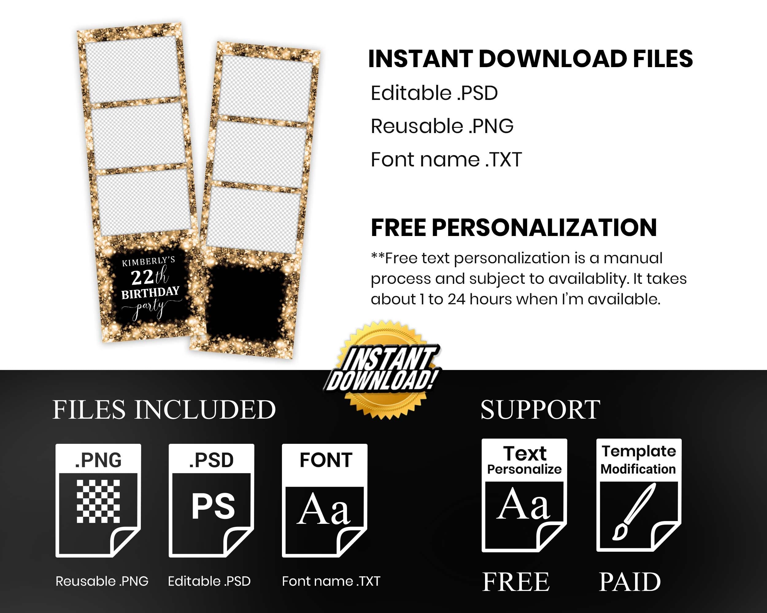 Birthday Sweet Sixteen Photobooth Template in Blue rose golden Sweet 16, Quinceanera, Wedding Photo Booth Template 4x6