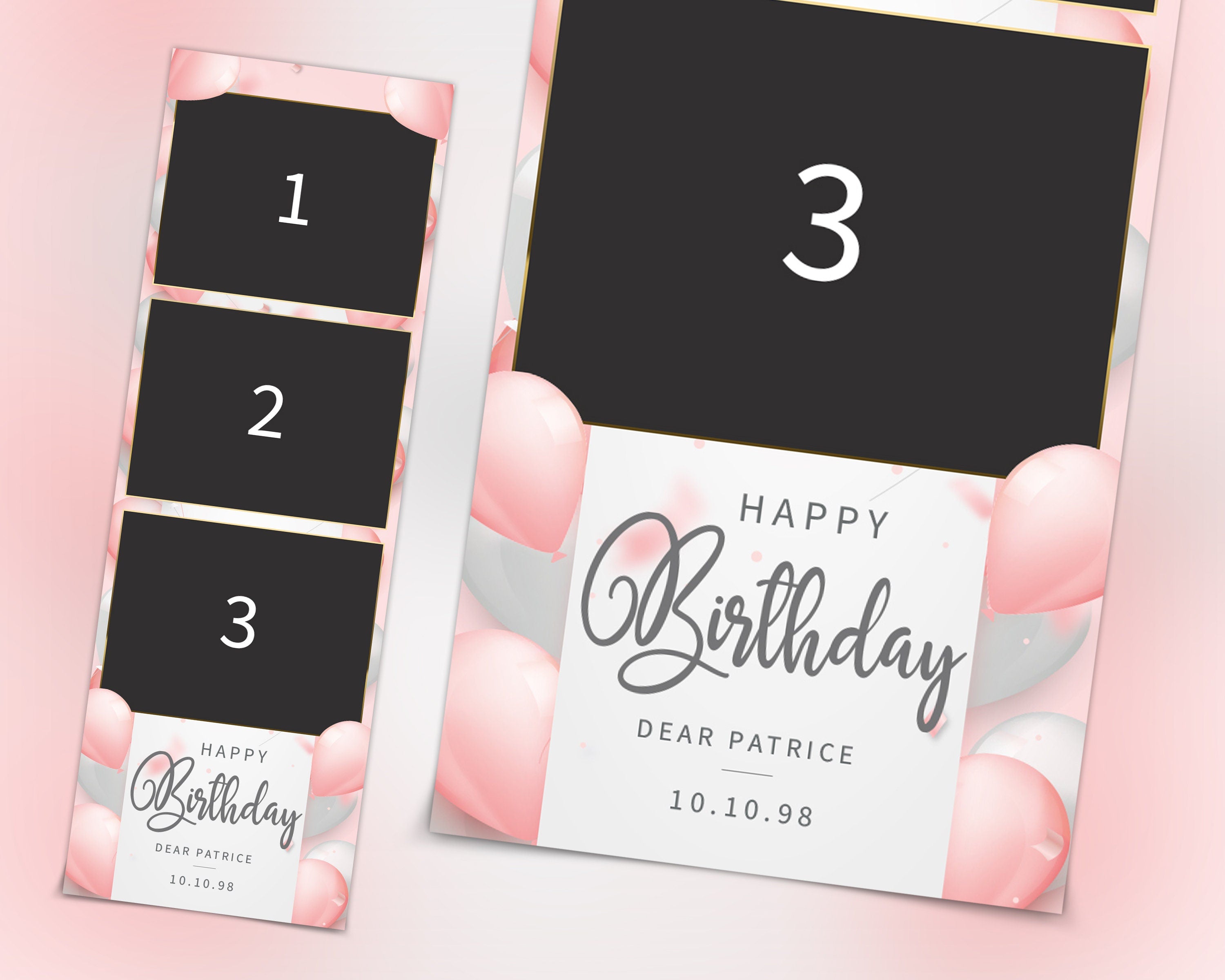 Photobooth Template Birthday Party Pink Glitter 2x6 Birthday photobooth template photo booth stripe png, psd, xbdr