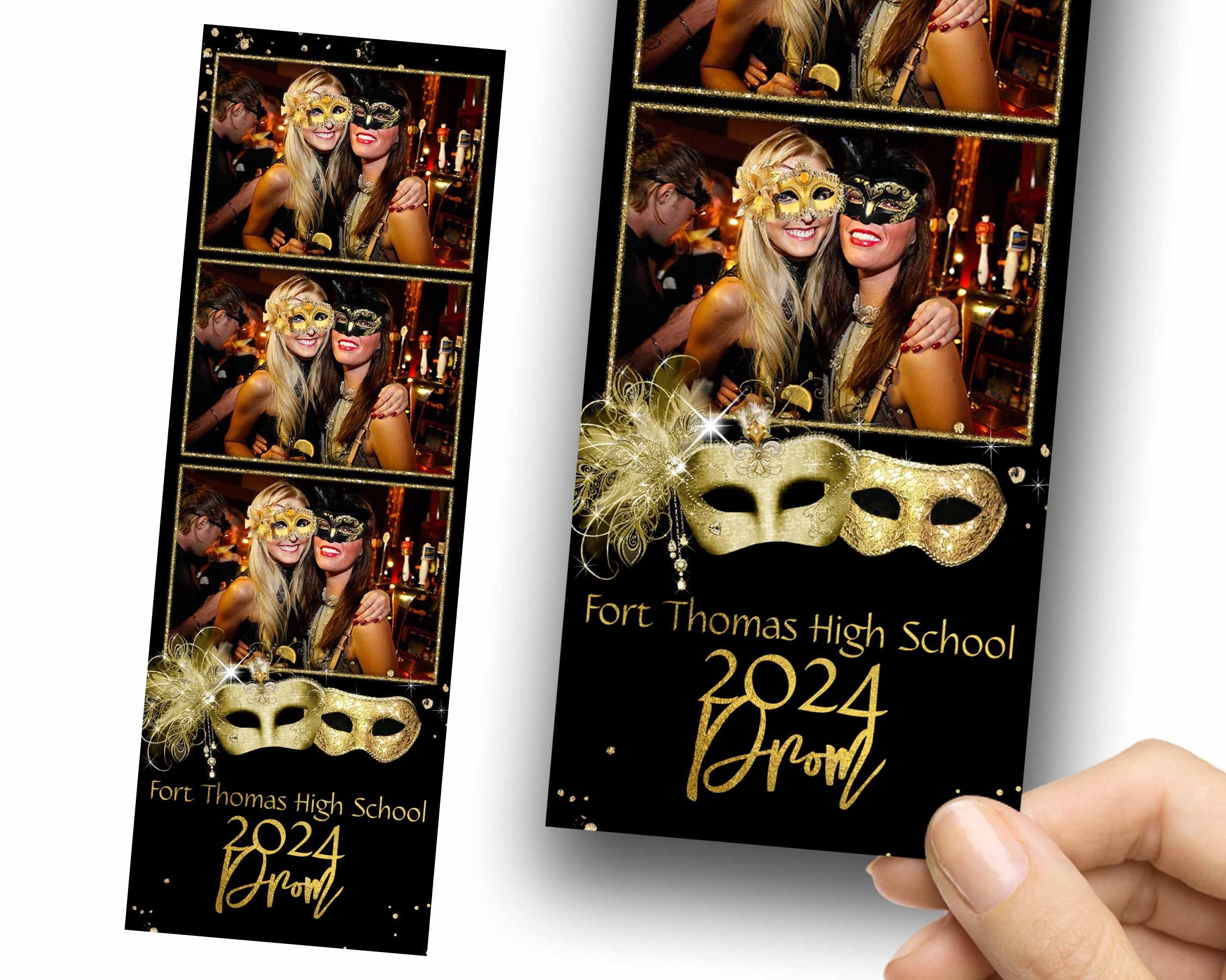 Prom Photobooth Template Gold Masquerade 2x6 stripe Class of 2024 Graduation Photo booth Template Text Editable 1068