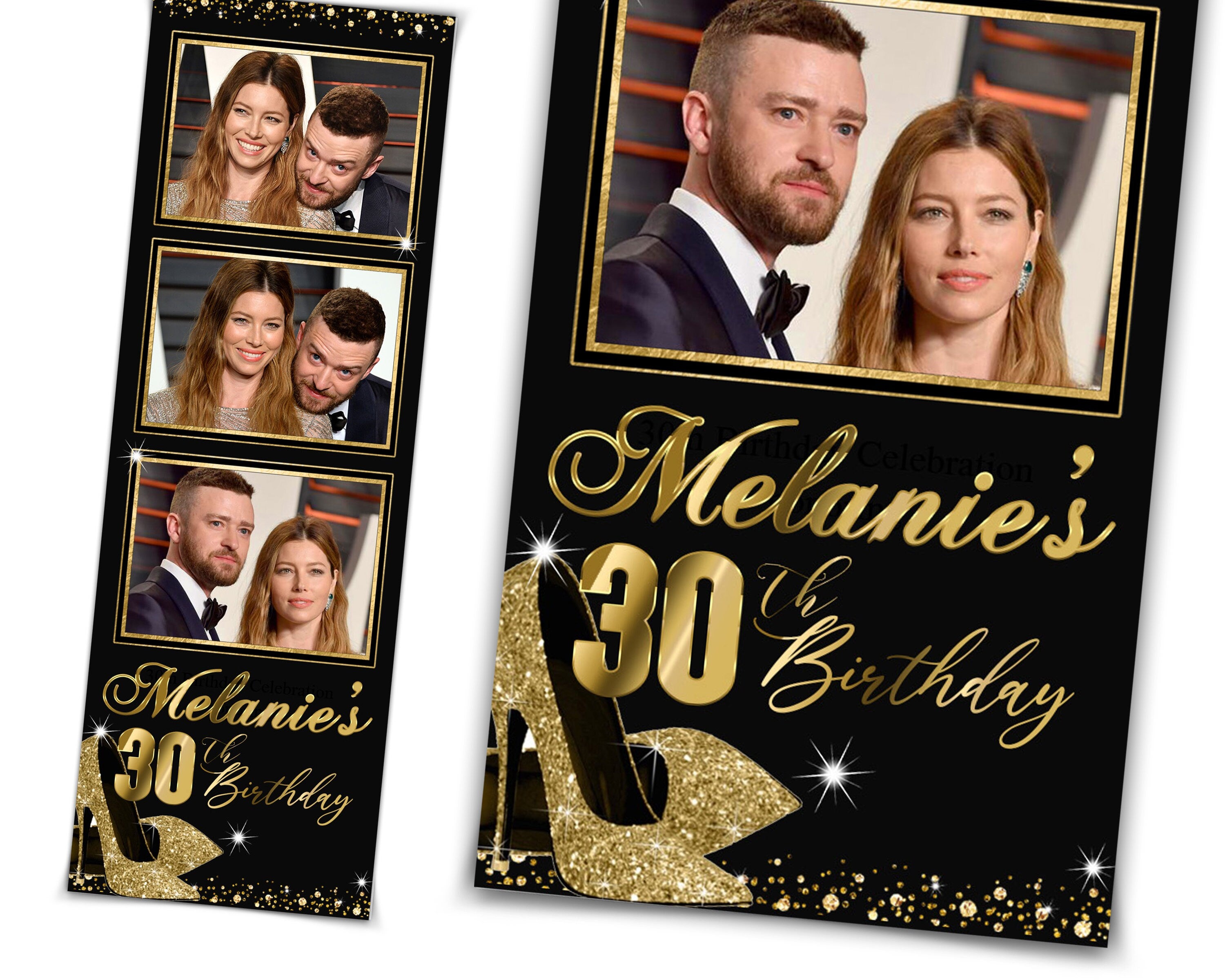 Photobooth Template Gold Glitter Birthday 4x6 Golden Sweet 16 Photo Booth Bday